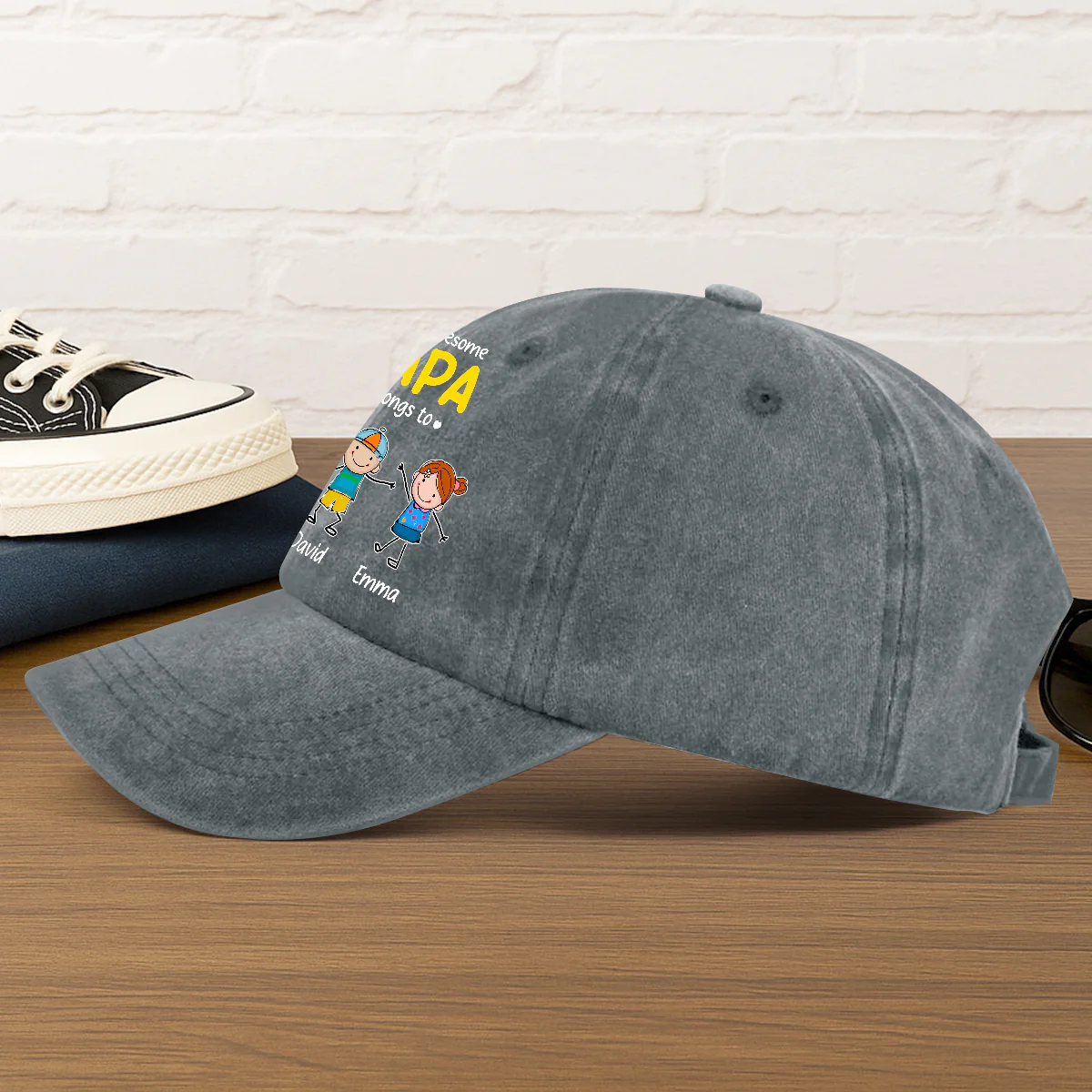 This Awesome Papa Belongs To - Personalized Vintage Washed Denim Cap - Image 4