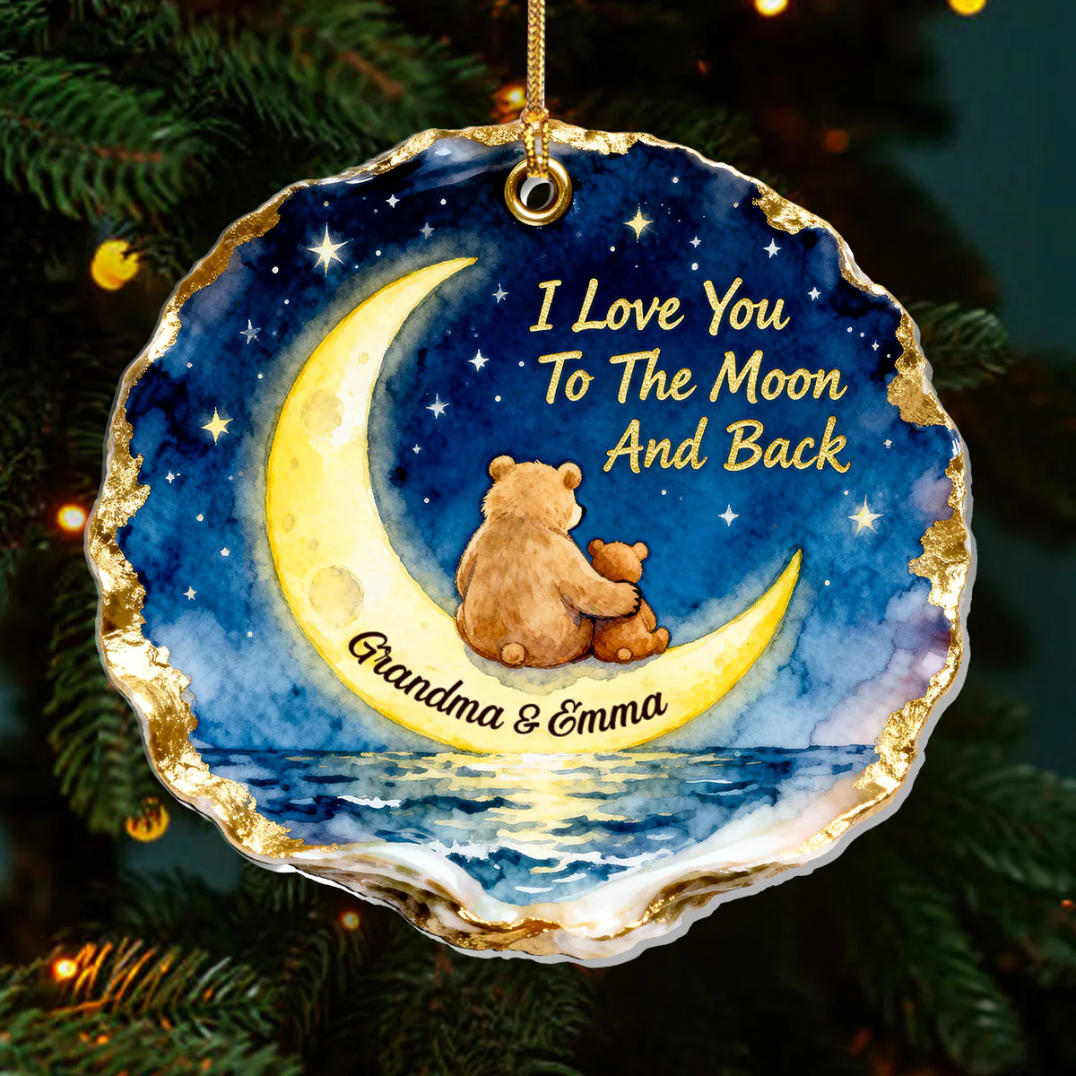 This Bear Loves You To The Moon And Back - Personalized 1-Layer Acrylic Ornament - Image 3