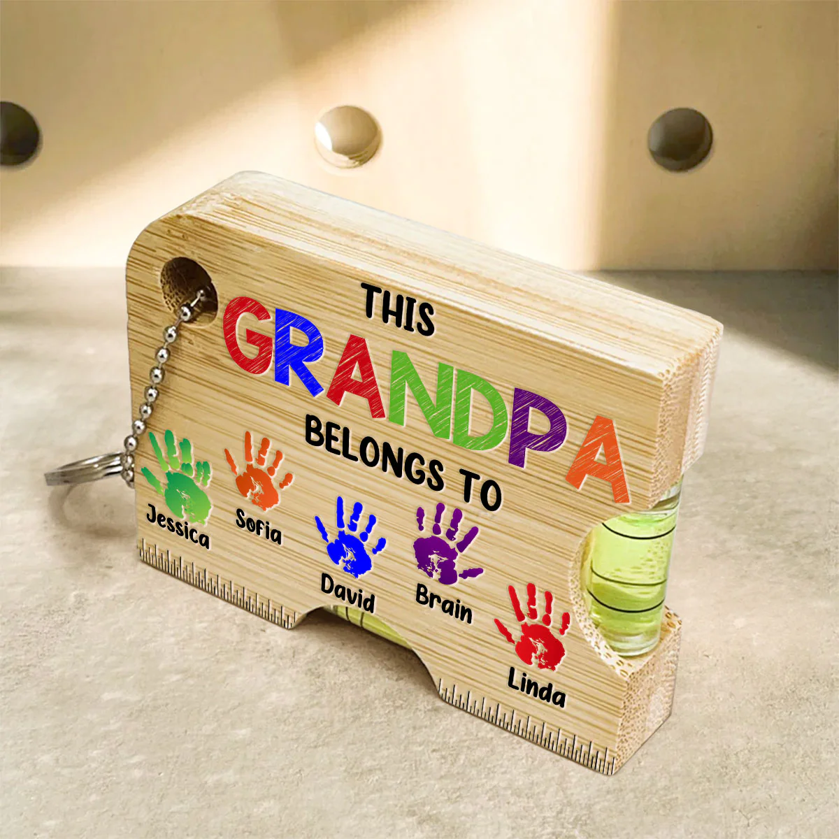 This Dad Belongs To - Personalized Spirit Level Bottle Opener Keyring - Image 3