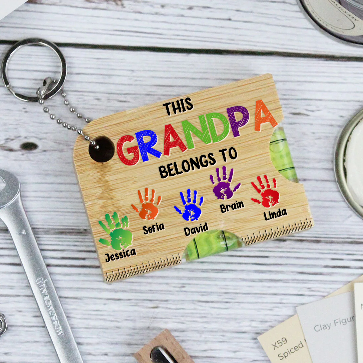 This Dad Belongs To - Personalized Spirit Level Bottle Opener Keyring - Image 5