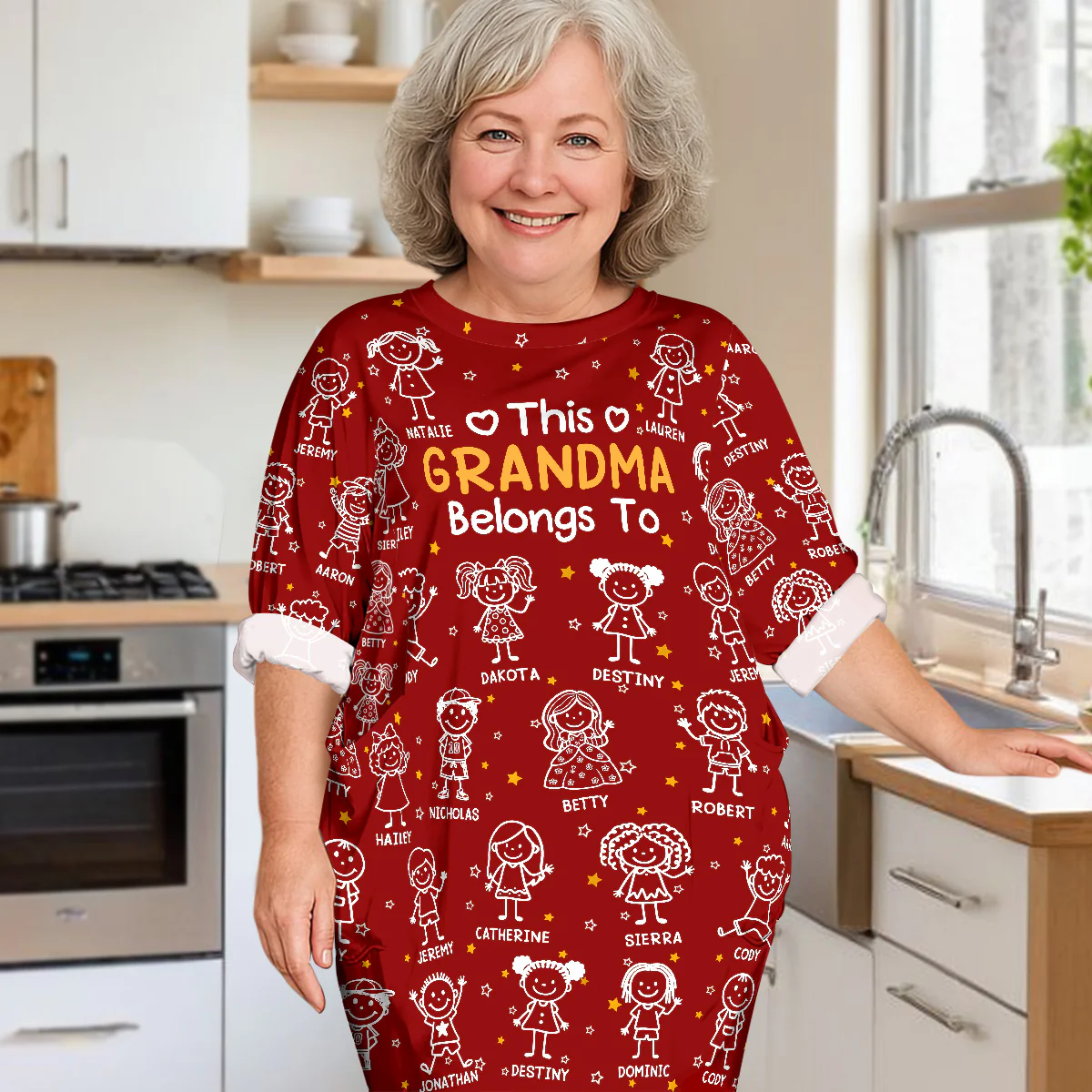 This Grandma Belongs To - Personalized AOP Loose Pocket Oversize T-Shirt Dress - Image 3