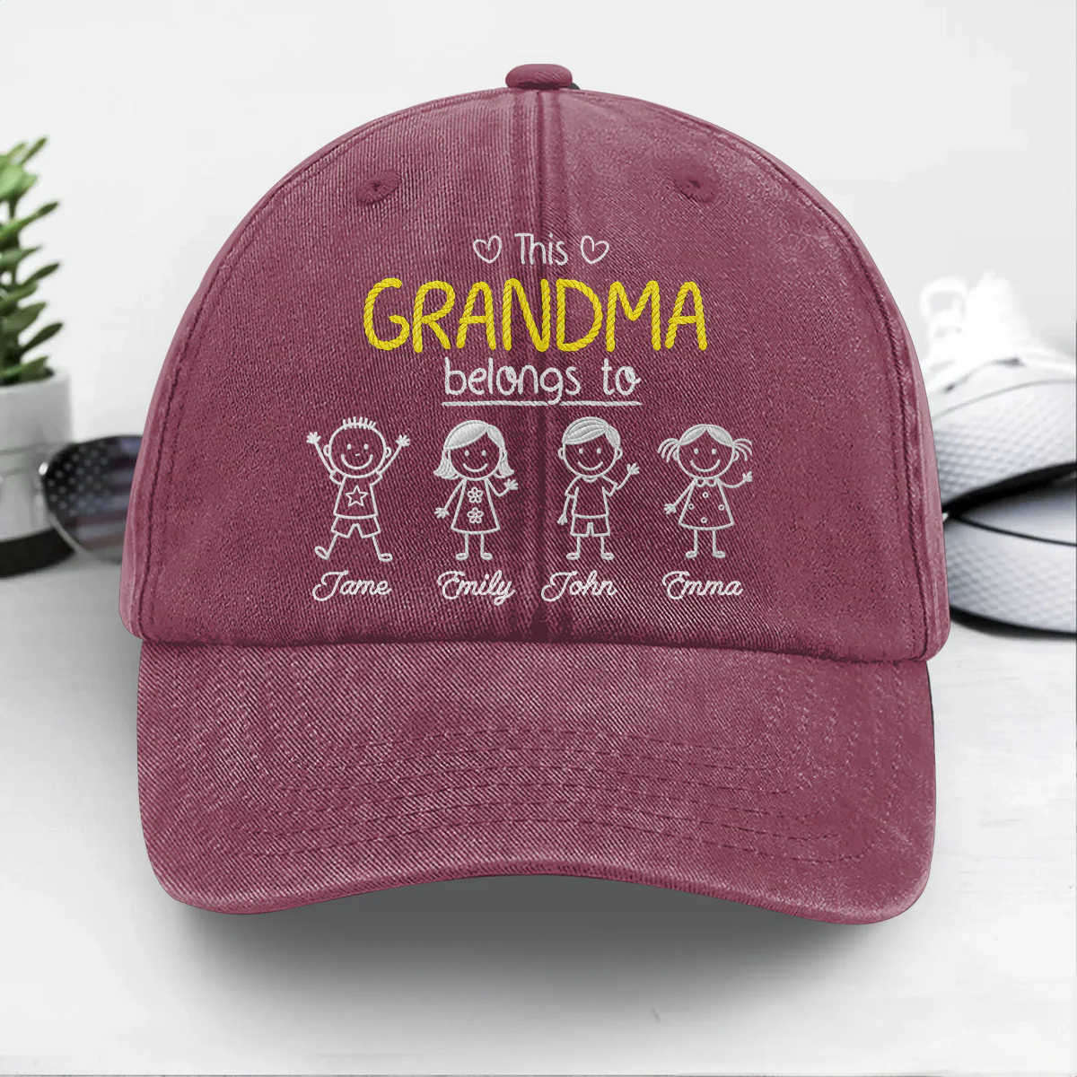 This Grandma Belongs To - Personalized Vintage Washed Denim Cap - Image 5