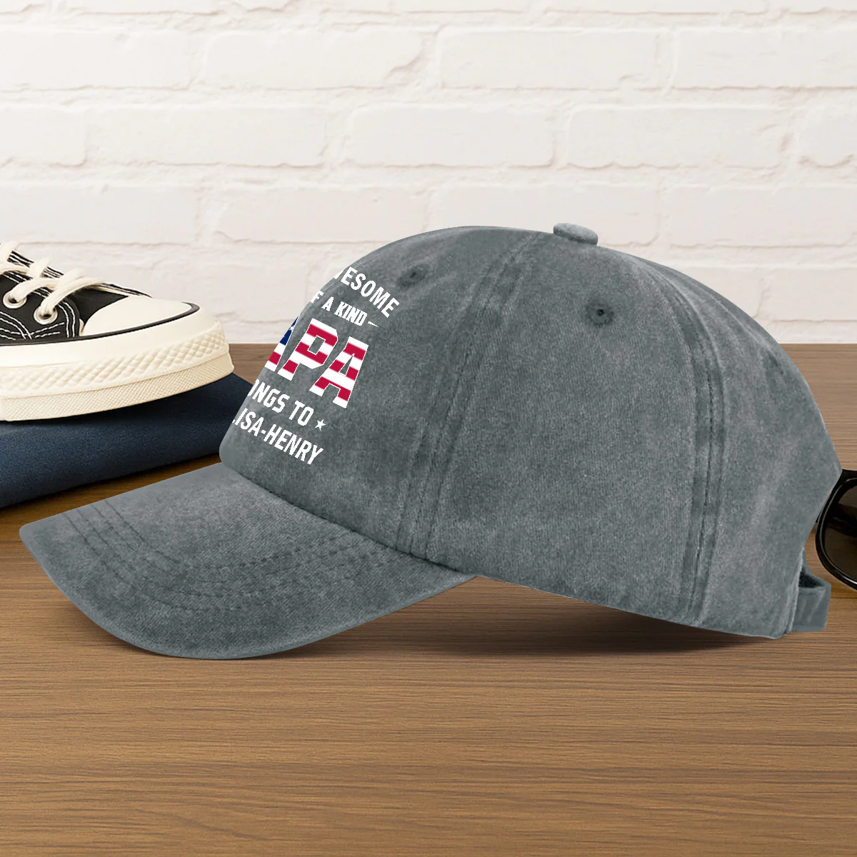 This Grandpa Belongs To - Personalized Vintage Washed Denim Cap - Image 4