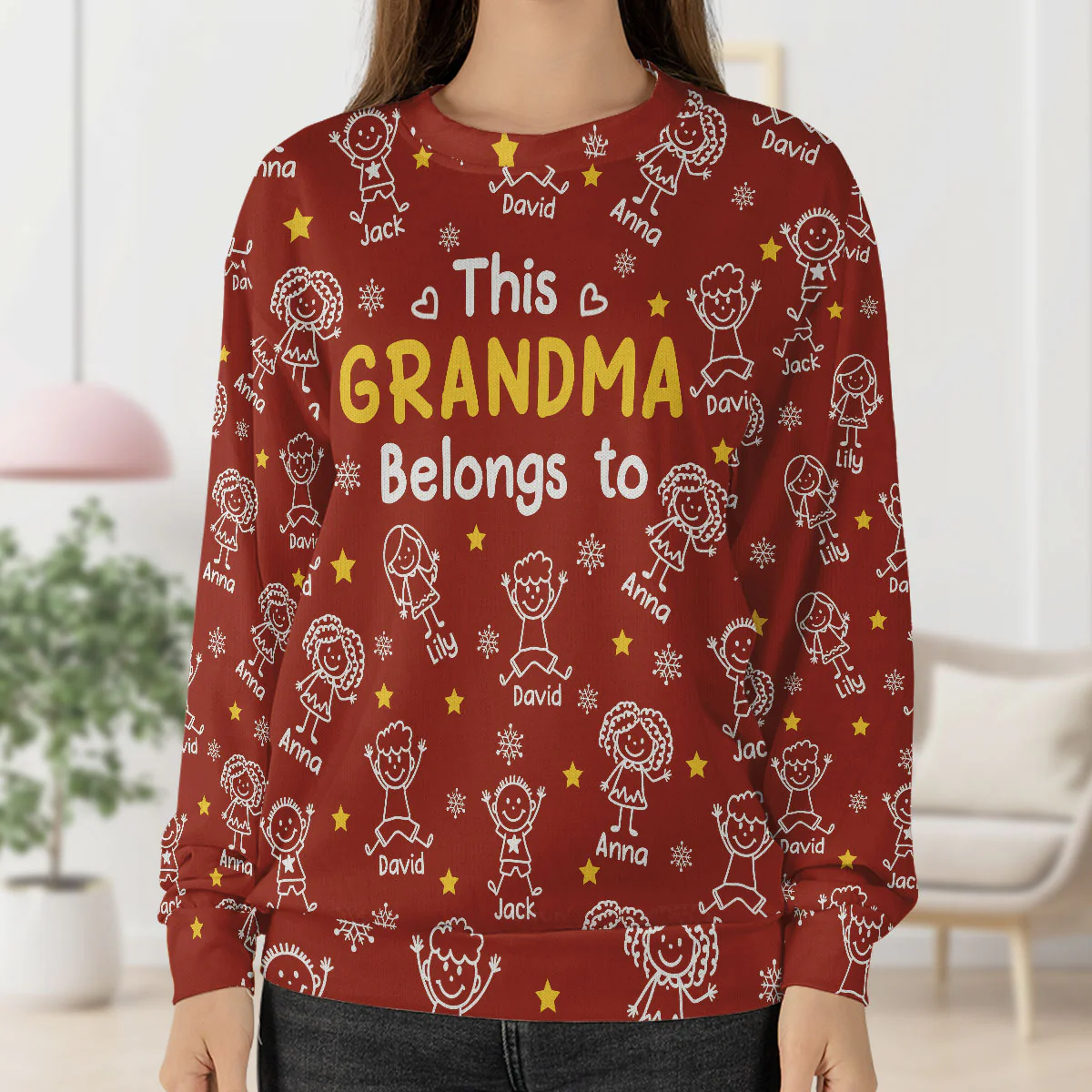 This Grandpa Grandma Belongs To - Personalized Wool Sweater - Image 4