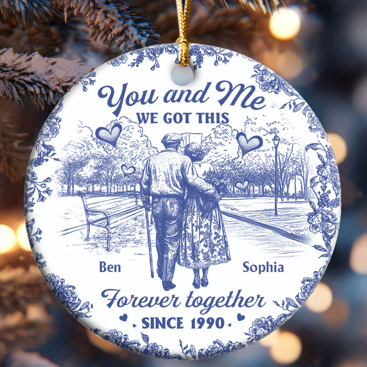 Timeless Love - Personalized Round Shaped Ceramic Ornament - Image 6