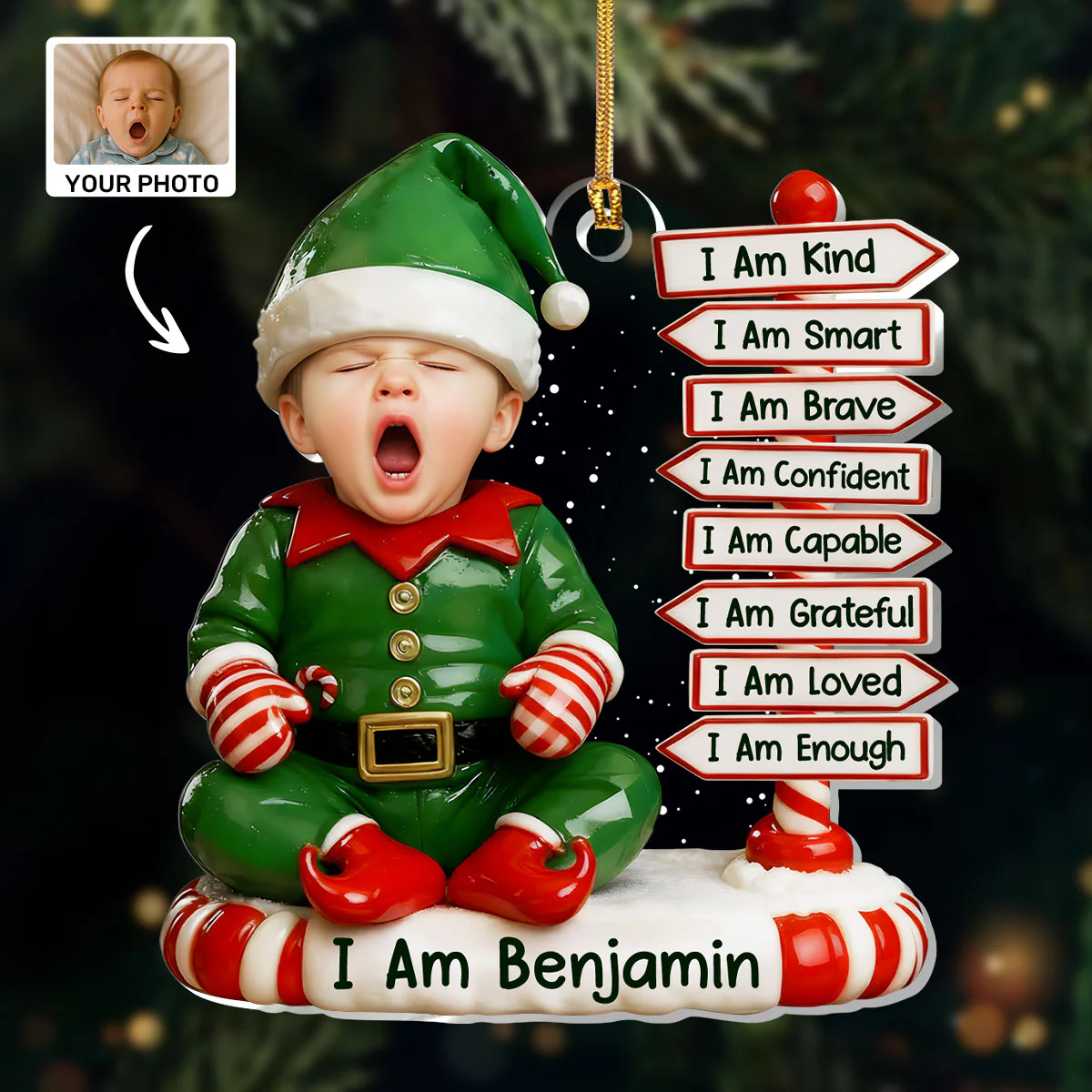 Tiny Elf Christmas  - Personalized 1-Layer Acrylic Ornament