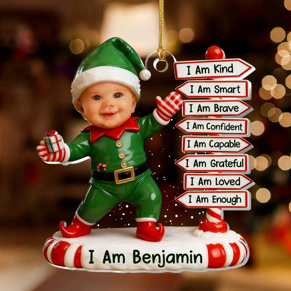 Tiny Elf Christmas  - Personalized 1-Layer Acrylic Ornament - Image 2