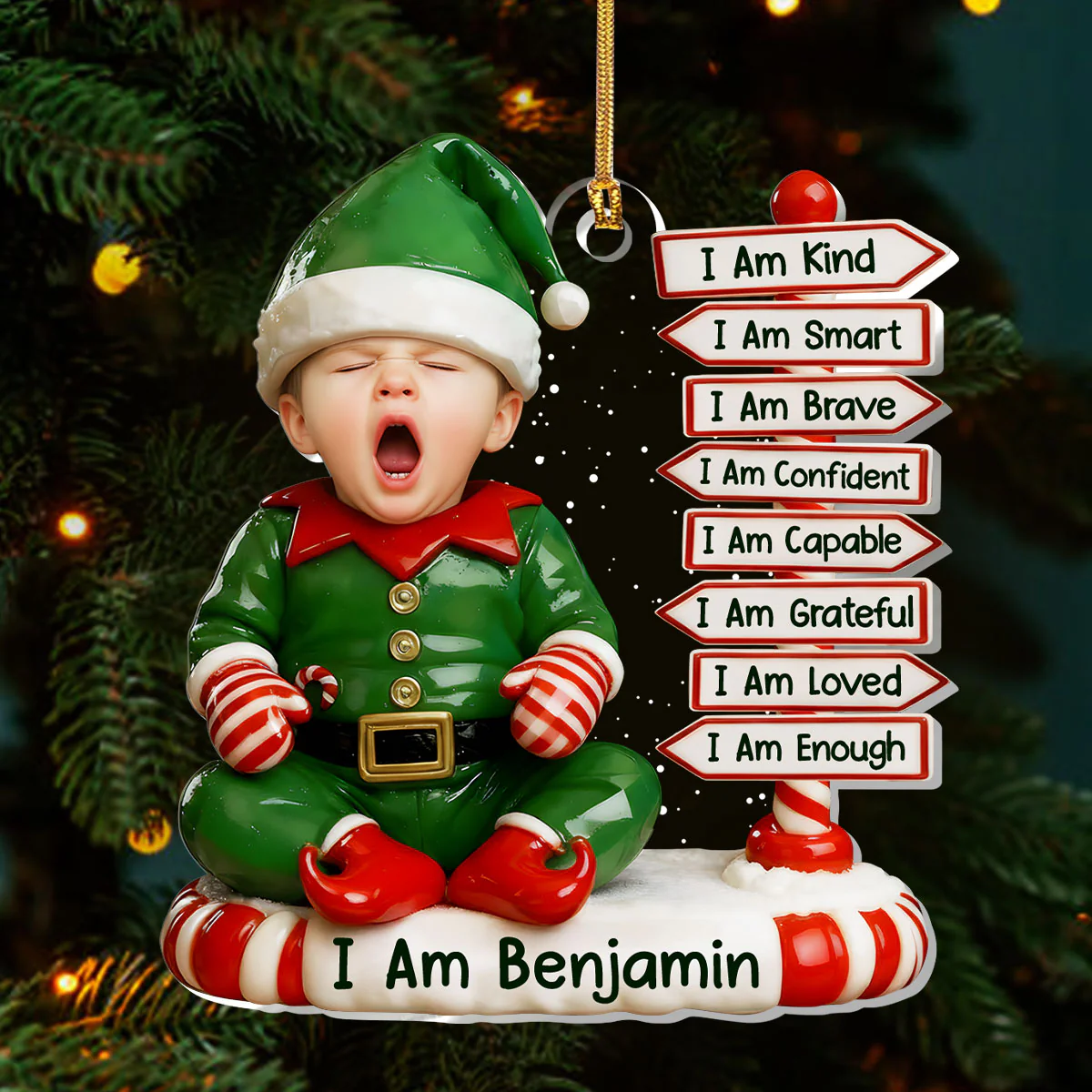 Tiny Elf Christmas  - Personalized 1-Layer Acrylic Ornament - Image 3