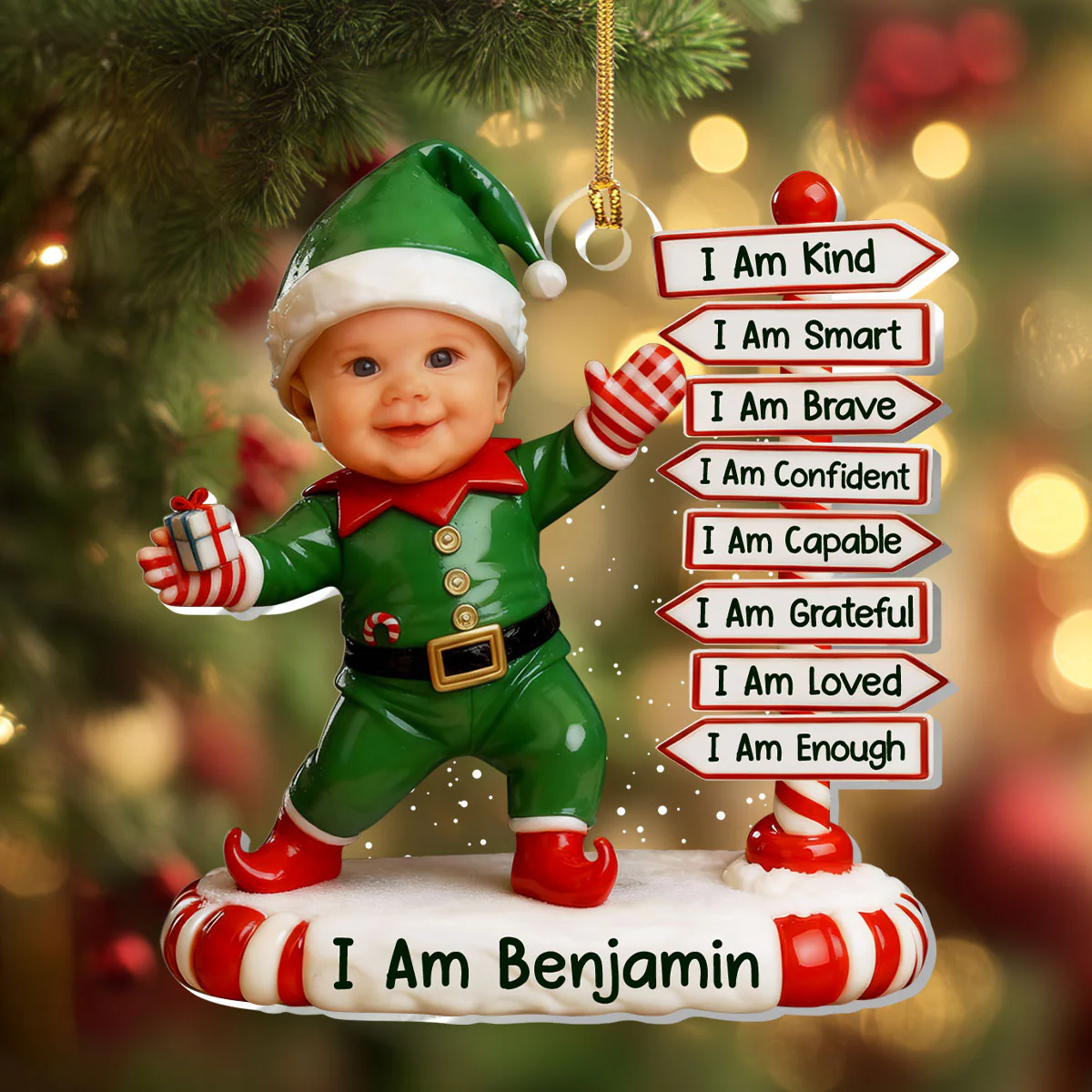 Tiny Elf Christmas  - Personalized 1-Layer Acrylic Ornament - Image 4
