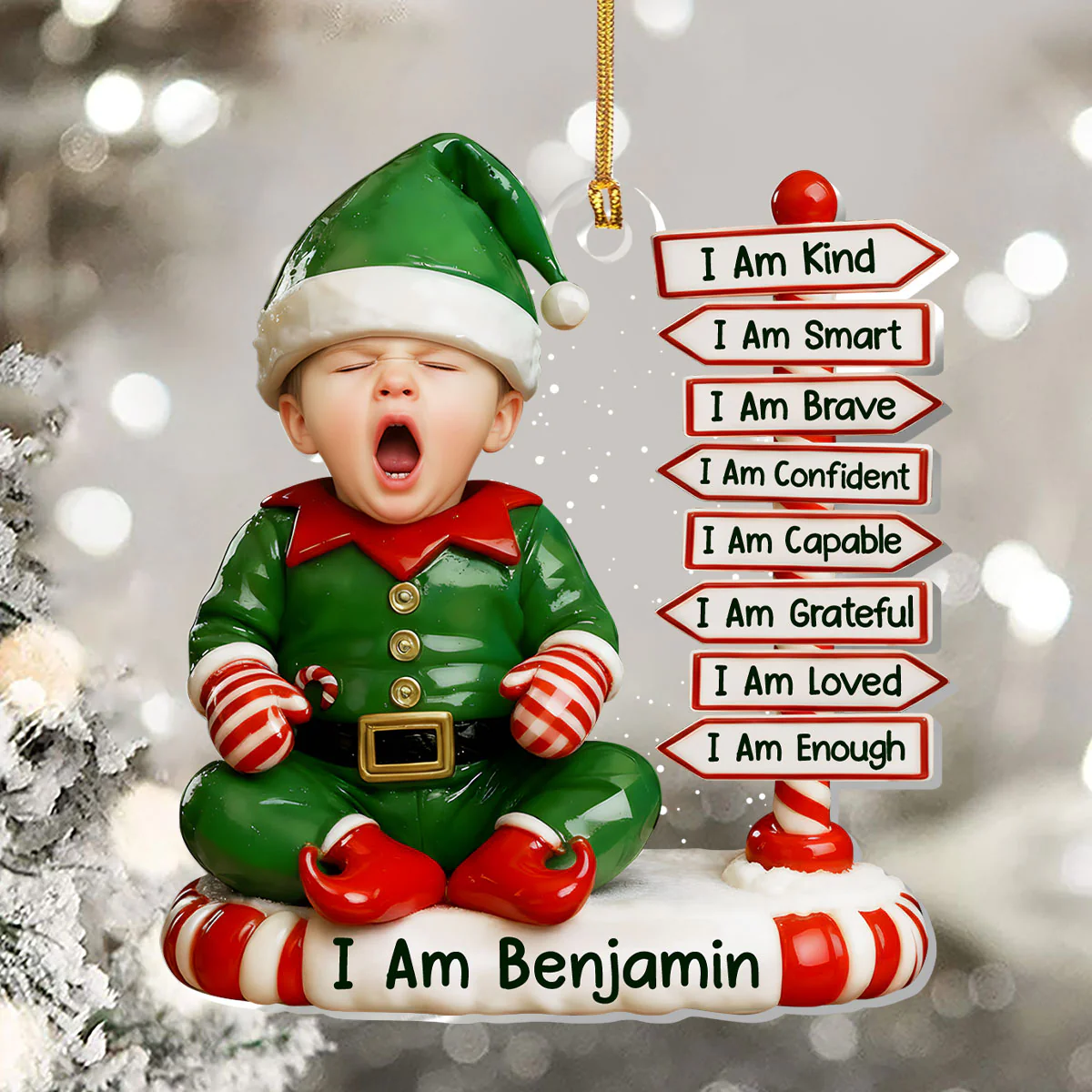 Tiny Elf Christmas  - Personalized 1-Layer Acrylic Ornament - Image 5