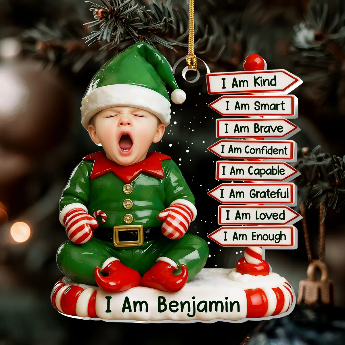 Tiny Elf Christmas  - Personalized 1-Layer Acrylic Ornament - Image 6