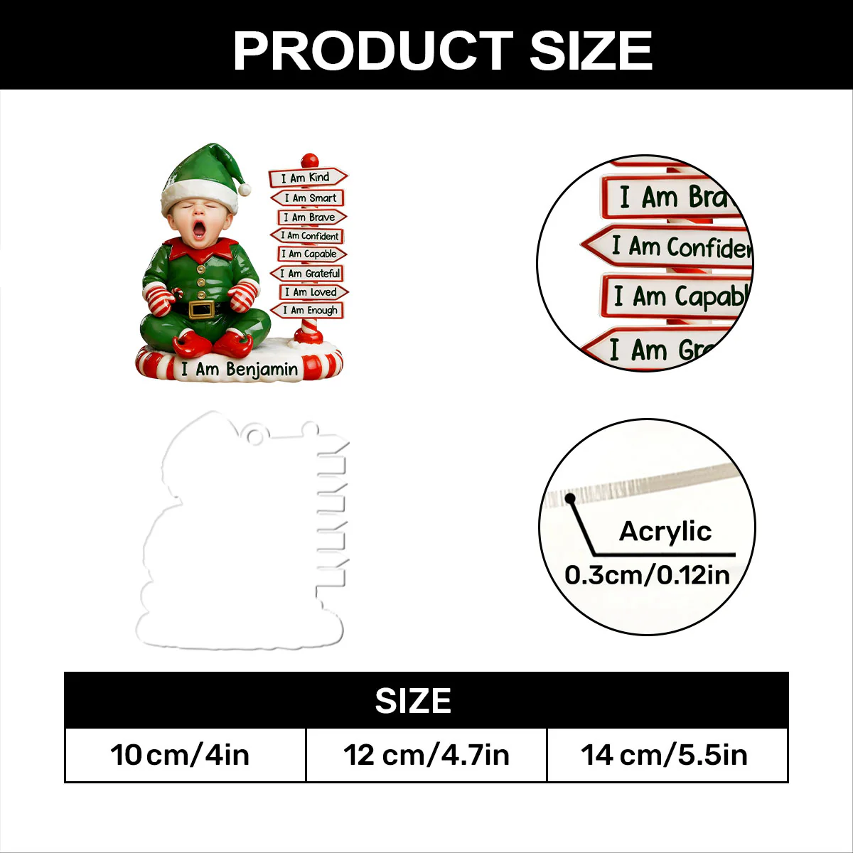 Tiny Elf Christmas  - Personalized 1-Layer Acrylic Ornament - Image 7