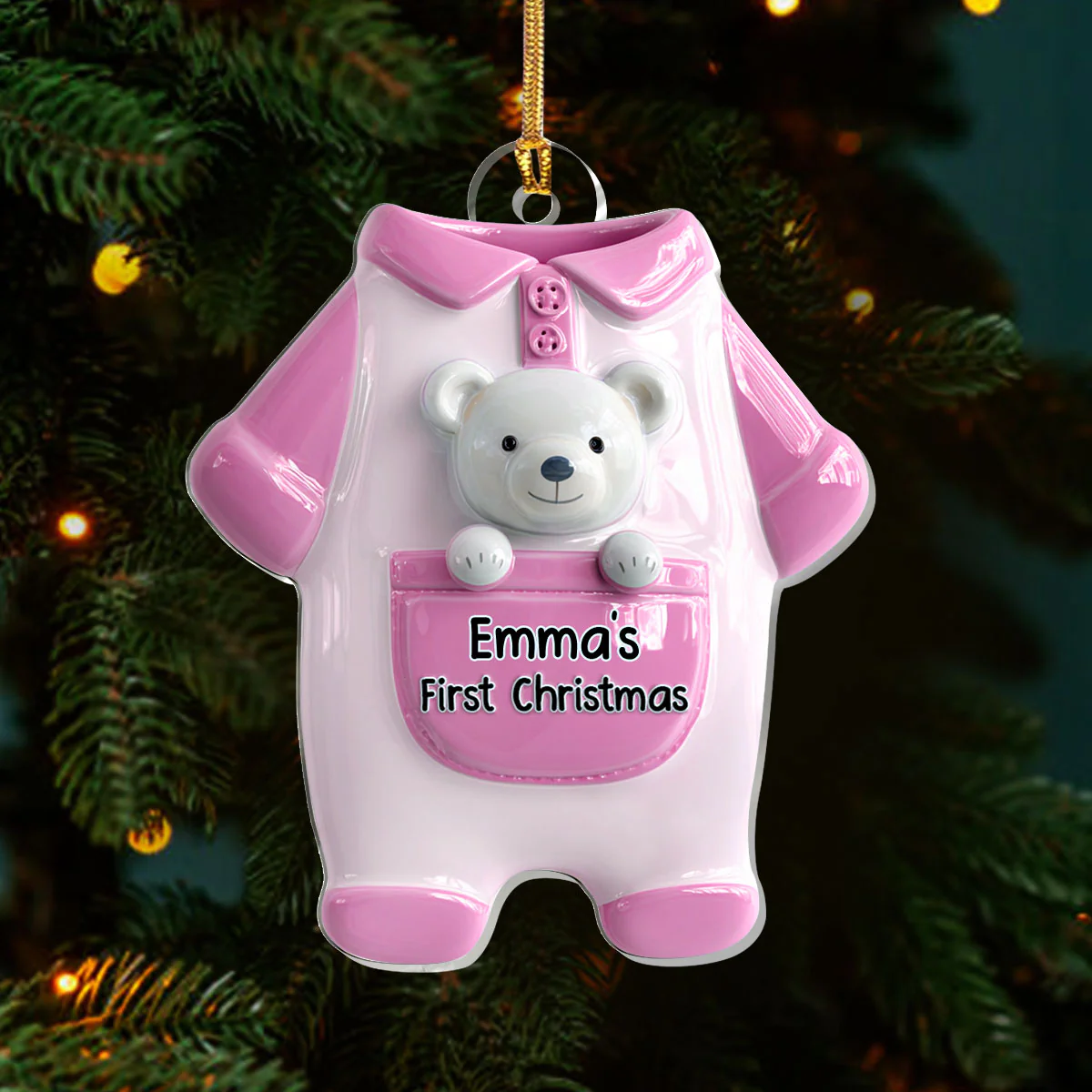Tiny Treasure Onesie - Personalized 1-Layer Acrylic Ornament - Image 2