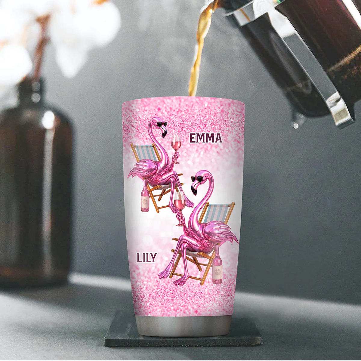 Tipsy Flamingo Wine Besties - Personalized Stainless Steel Tumbler - Image 4