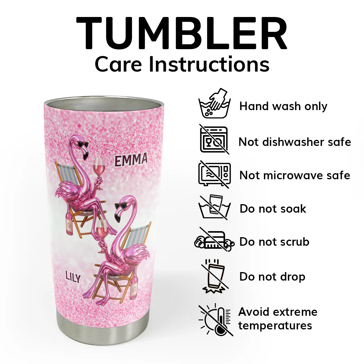 Tipsy Flamingo Wine Besties - Personalized Stainless Steel Tumbler - Image 5