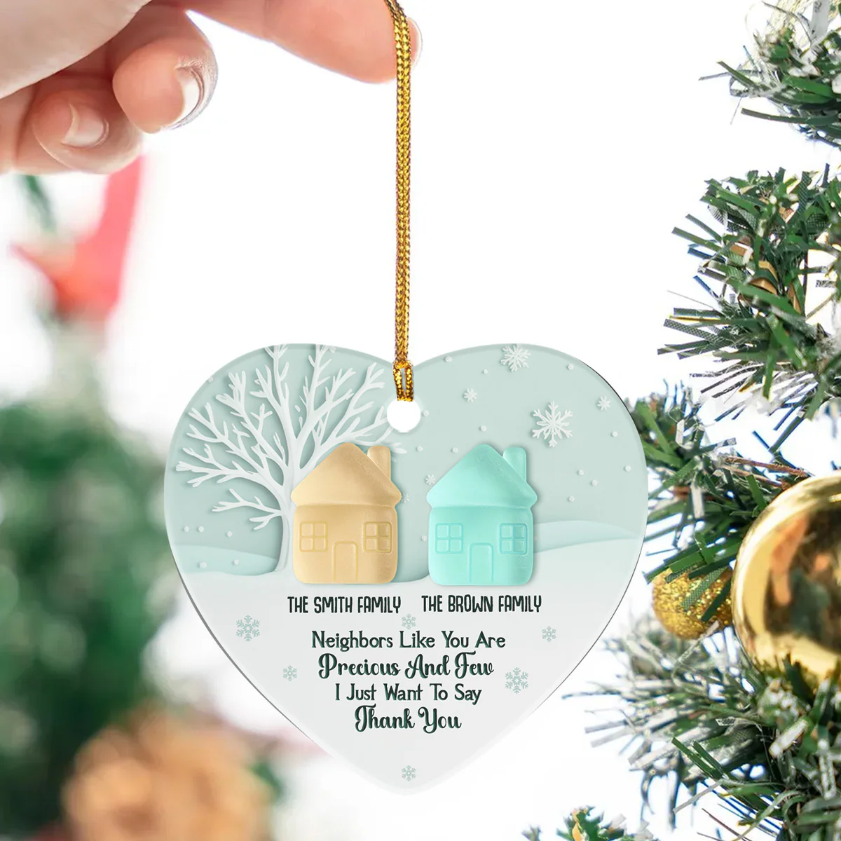 To A Precious Neighbor 2 - Personalized Heart Shaped Ceramic Ornament - Image 3