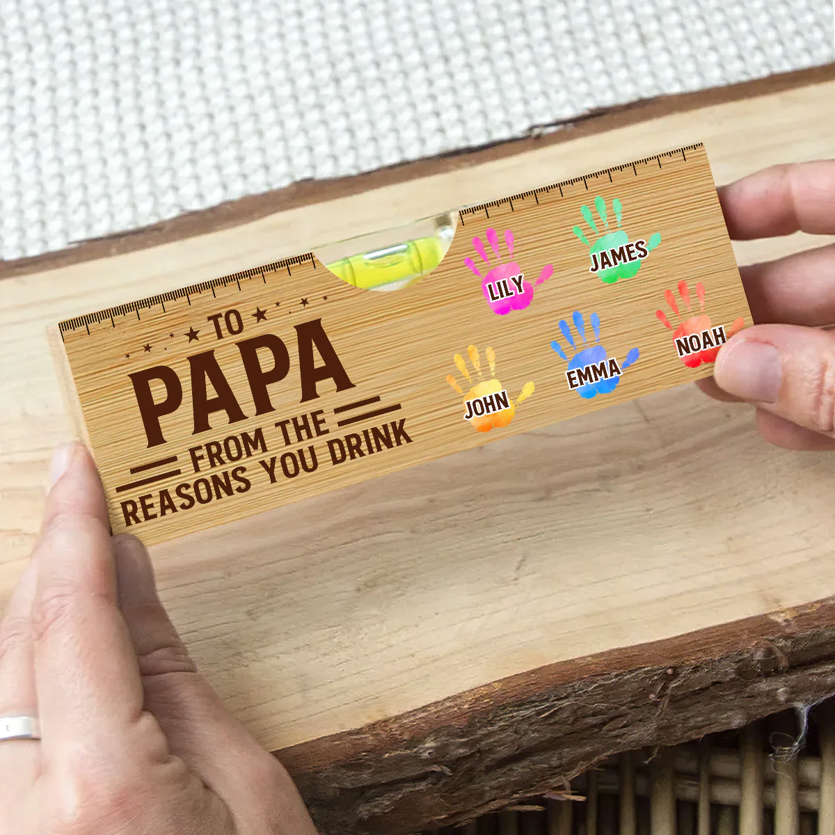 To Dad From The Reasons You Drink - Personalized Wooden Spirit Level Bottle Opener - Image 4