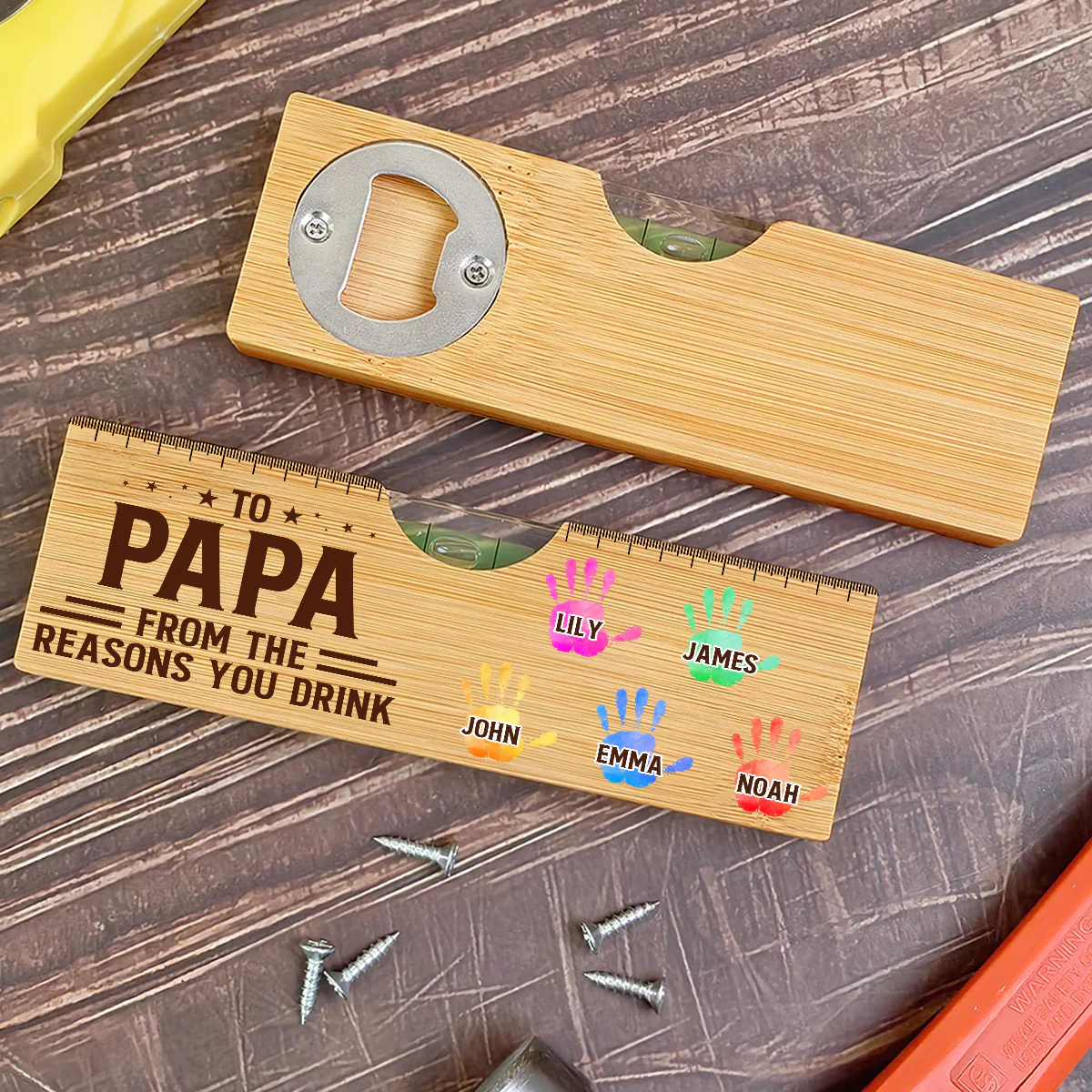 To Dad From The Reasons You Drink - Personalized Wooden Spirit Level Bottle Opener - Image 5