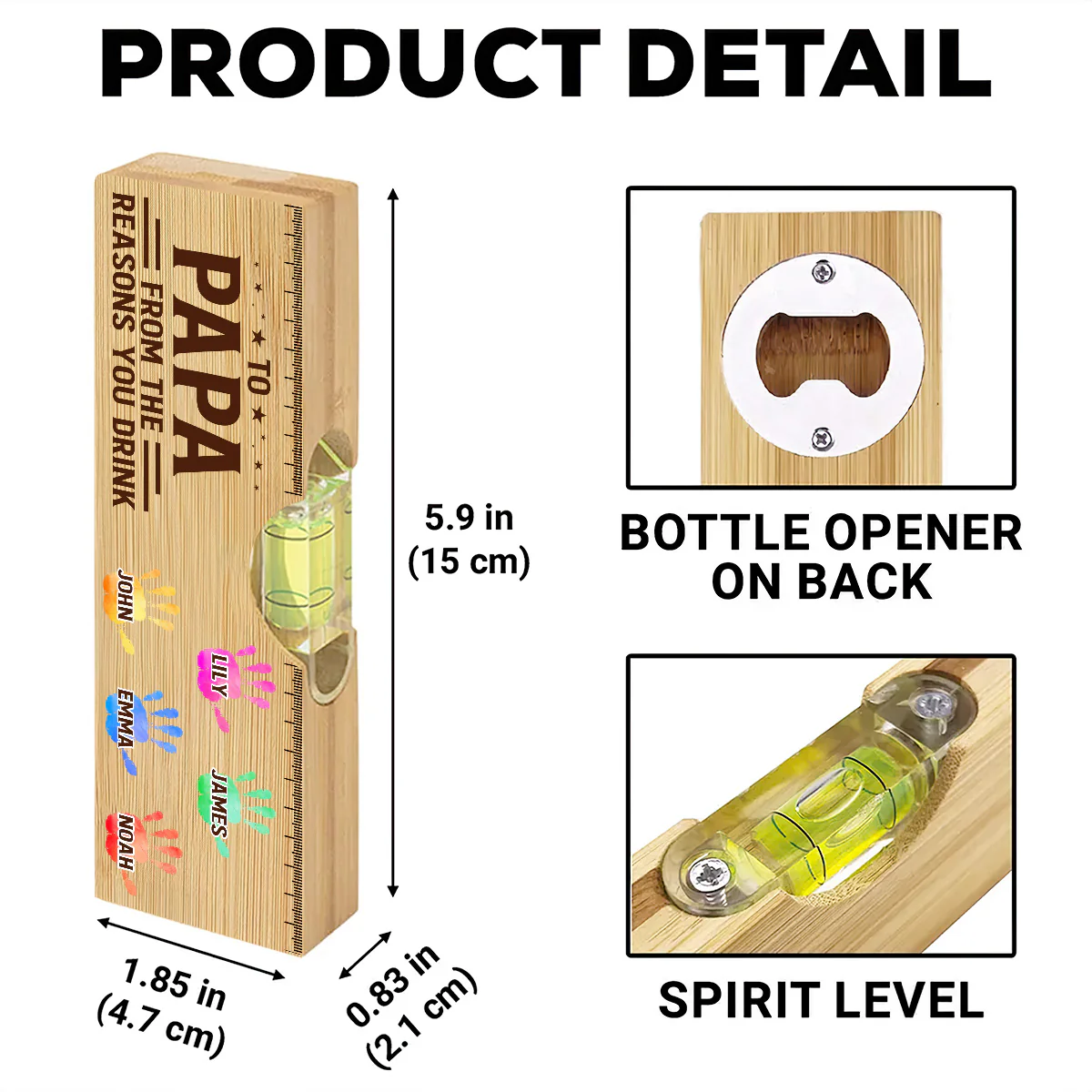 To Dad From The Reasons You Drink - Personalized Wooden Spirit Level Bottle Opener - Image 6