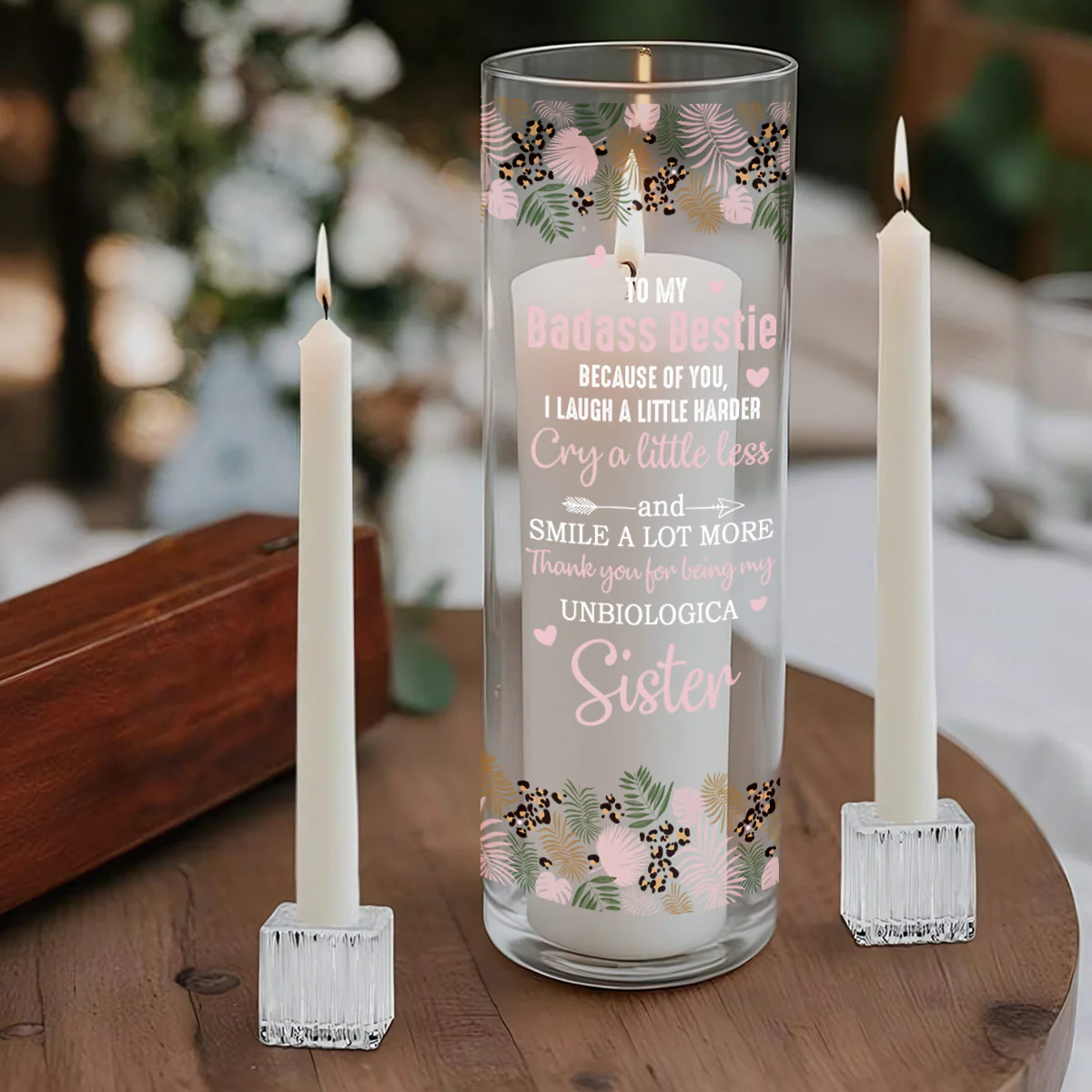 To My Badass Bestie I Laugh A Little Harder - Personalized Glass Vase - Image 4