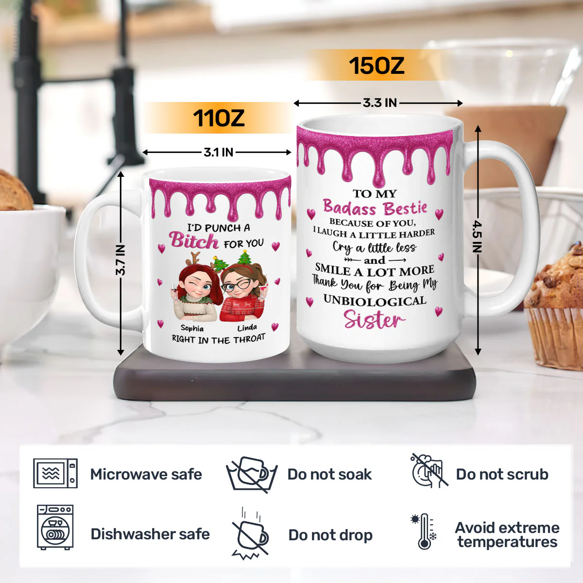 To My Badass Bestie - Personalized Ceramic Coffee Mug - Image 3