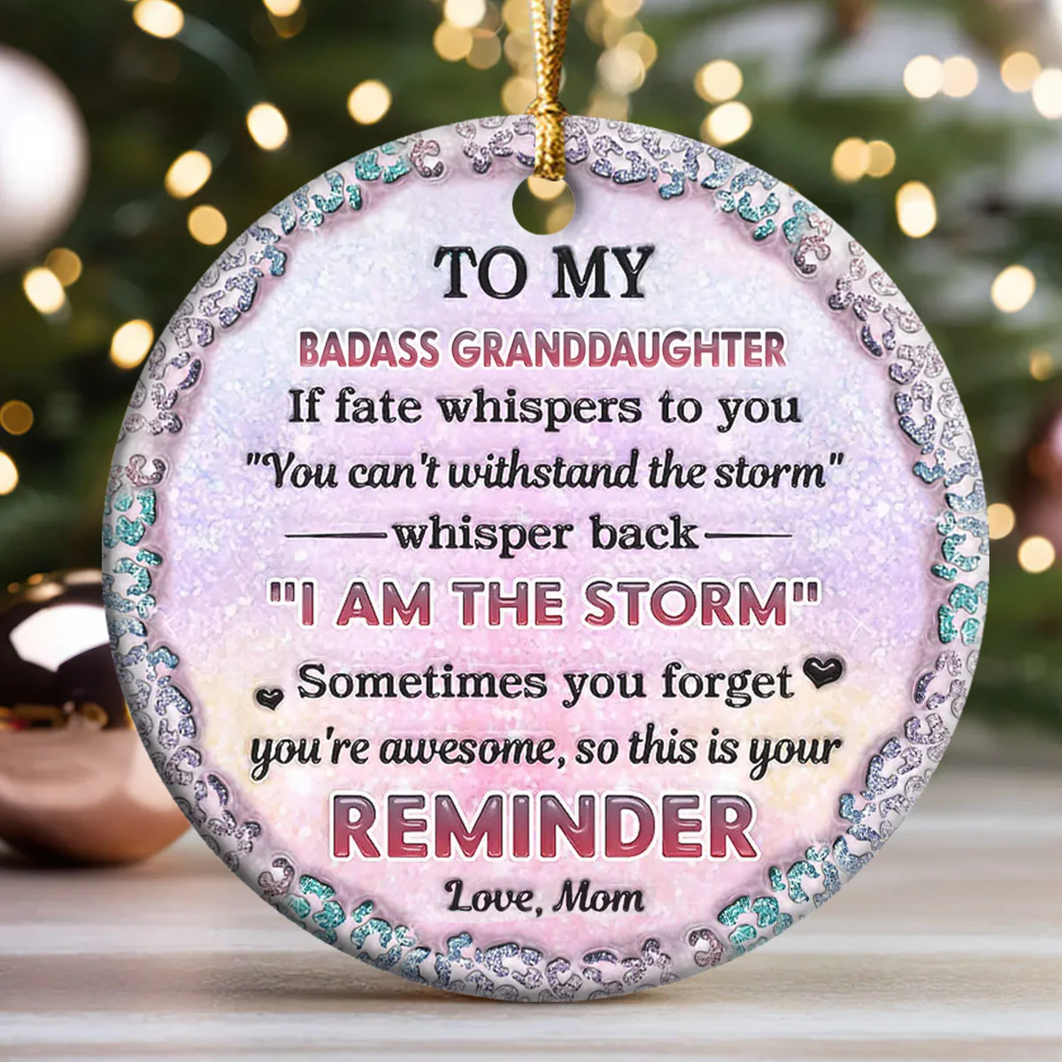 To My Badass Daughter - Personalized Round Shaped Ceramic Ornament - Image 3
