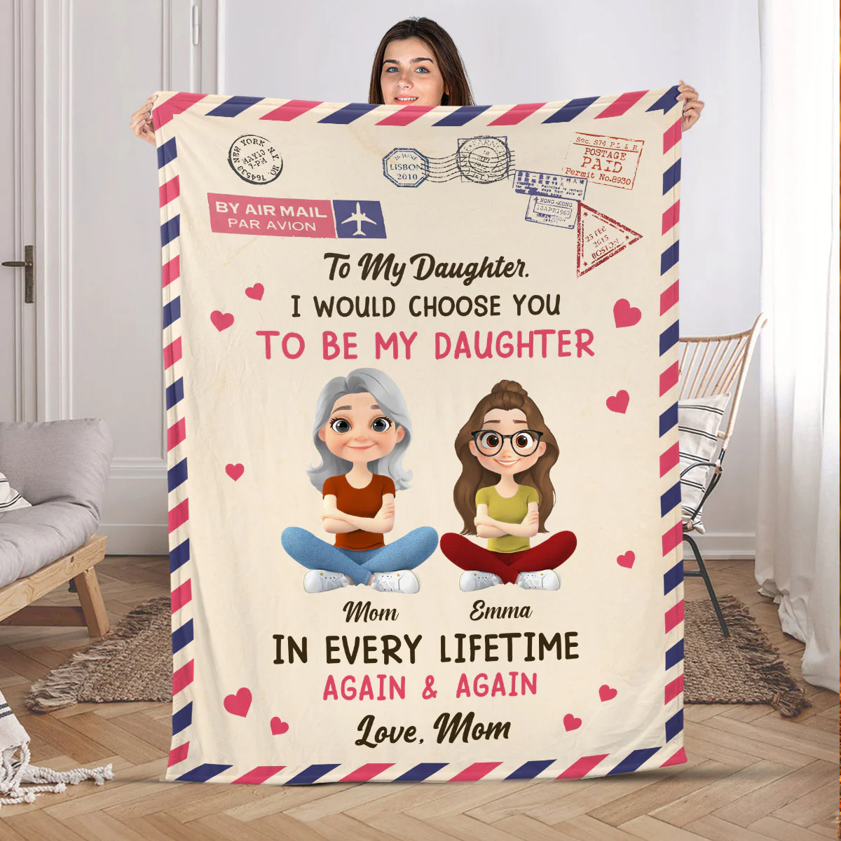 To My Daughter I'll Always Choose You - Personalized Fleece Blanket