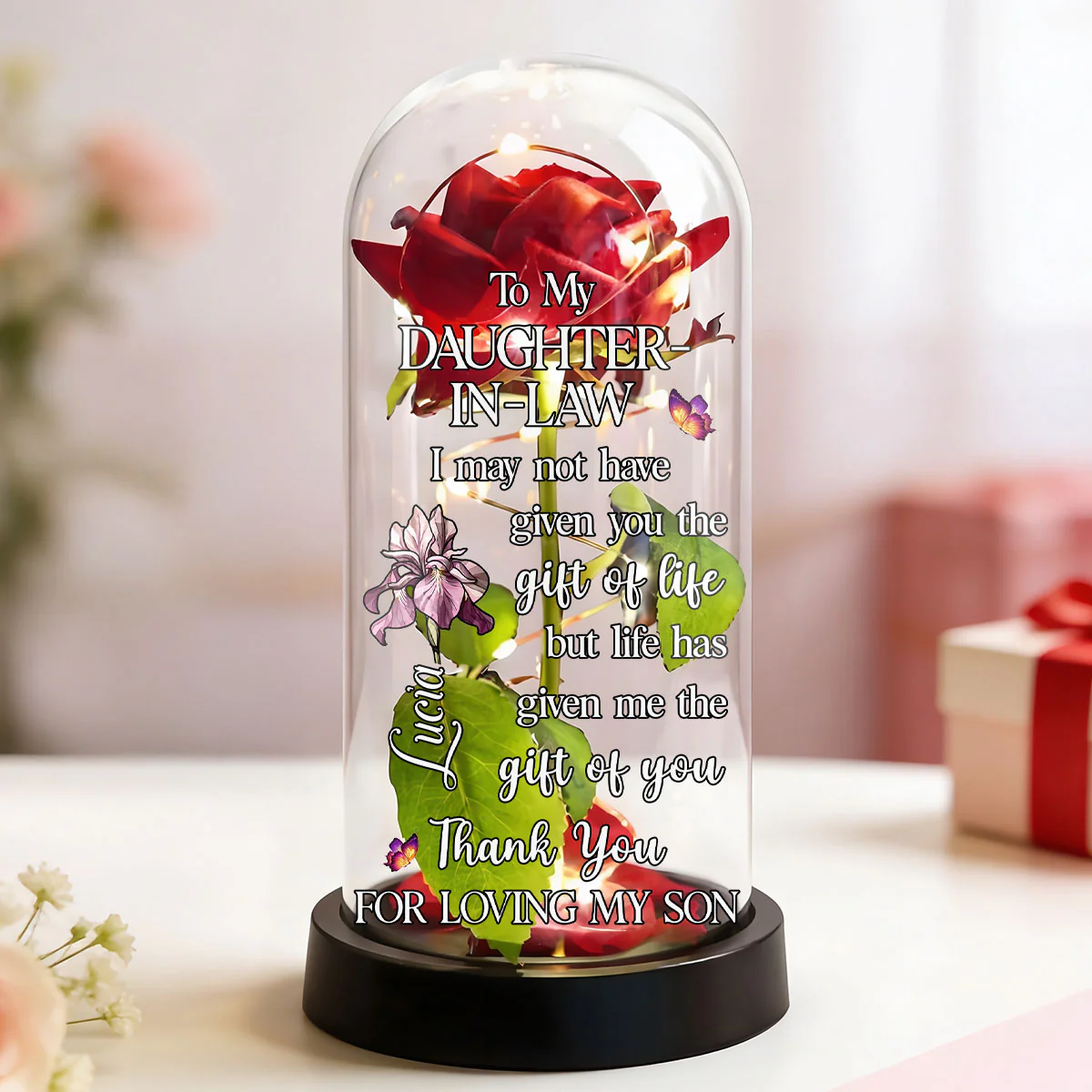 To My Daughter In Law Life's Gift Of You - Personalized Everlasting Rose Dome Lamp - Image 3