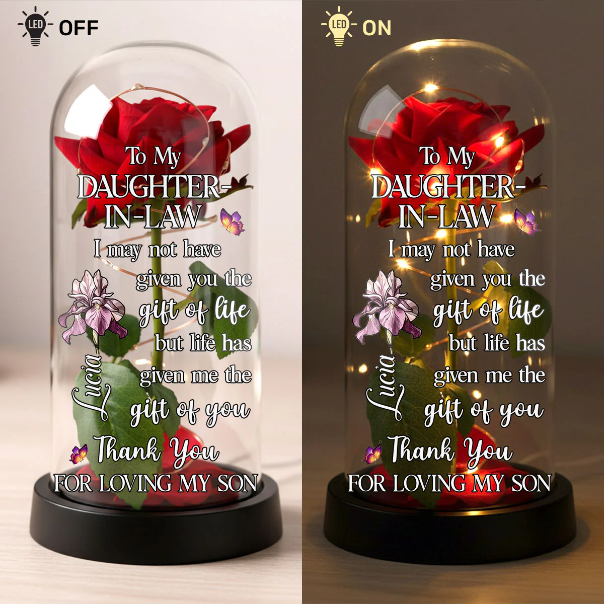 To My Daughter In Law Life's Gift Of You - Personalized Everlasting Rose Dome Lamp - Image 4