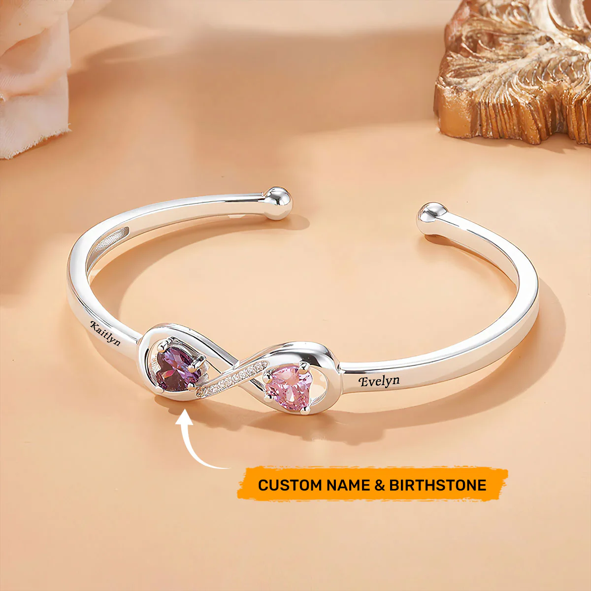 To My Daughter - Personalized Infinity Cuff Bracelet with Birthstones