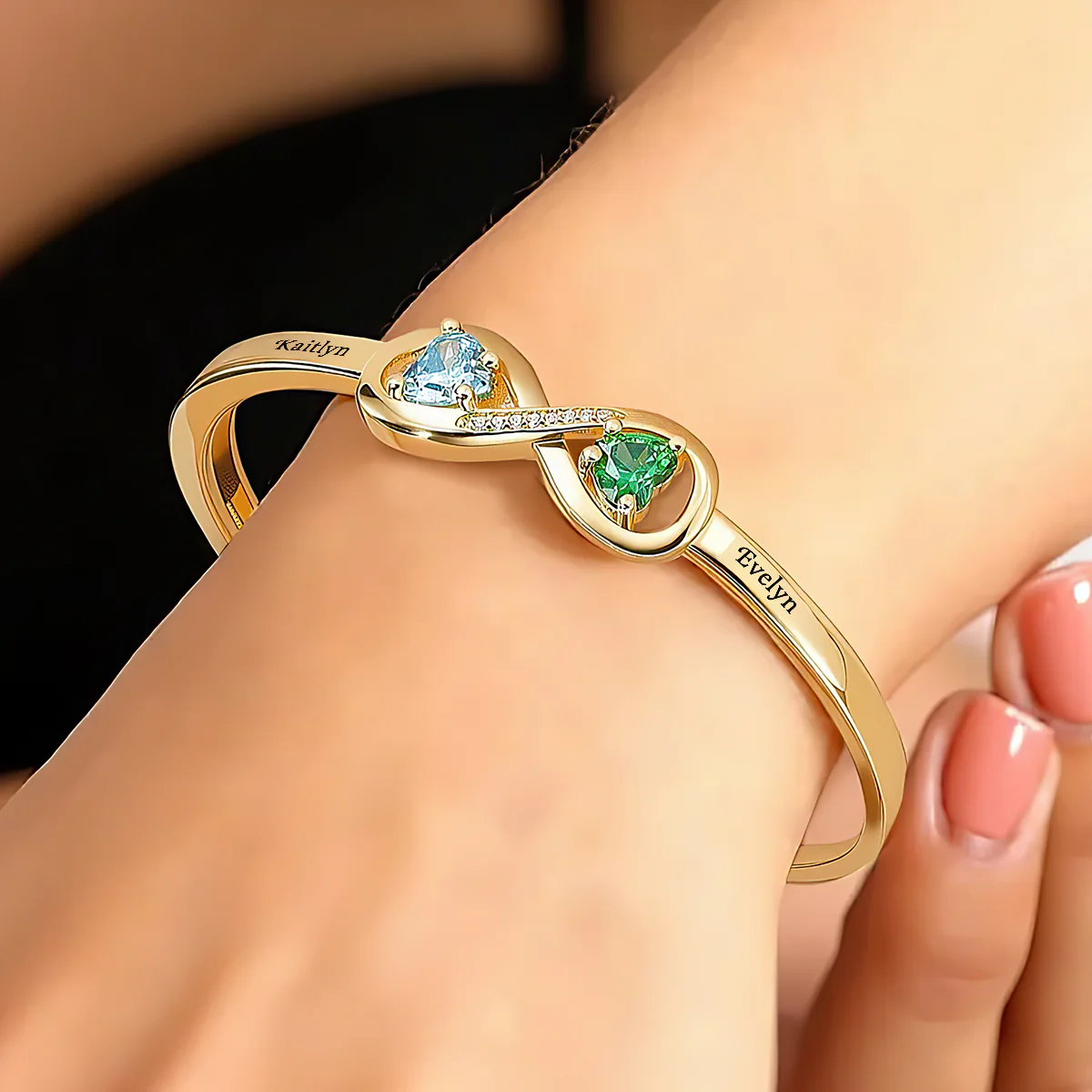 To My Daughter - Personalized Infinity Cuff Bracelet with Birthstones - Image 7
