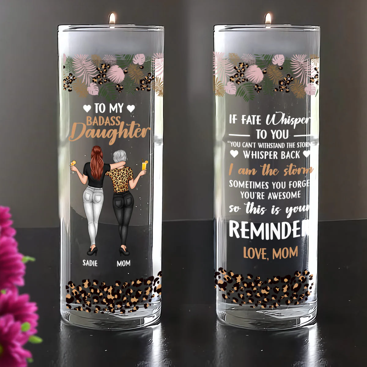 To My Daughter You're Awesome - Personalized Glass Vase - Image 2