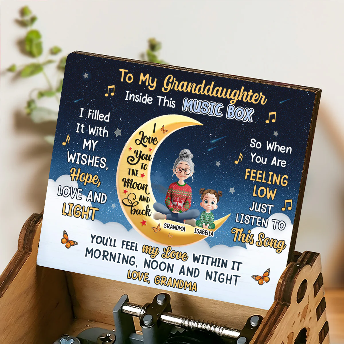 To My Grandchild Moon And Stars - Personalized Music Box