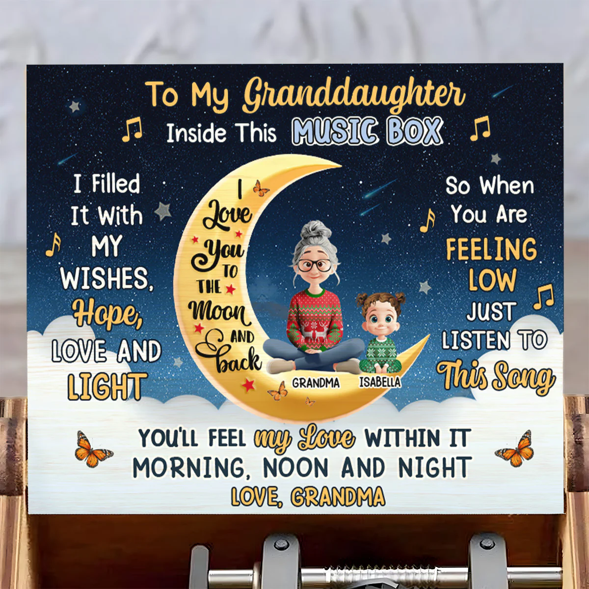 To My Grandchild Moon And Stars - Personalized Music Box - Image 2