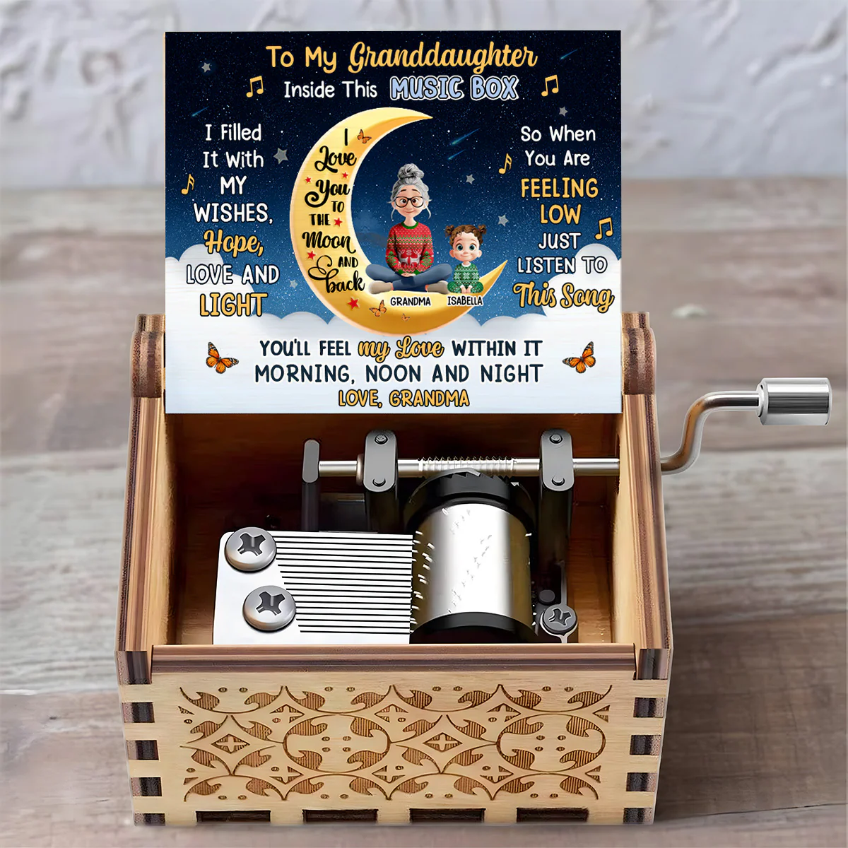 To My Grandchild Moon And Stars - Personalized Music Box - Image 3
