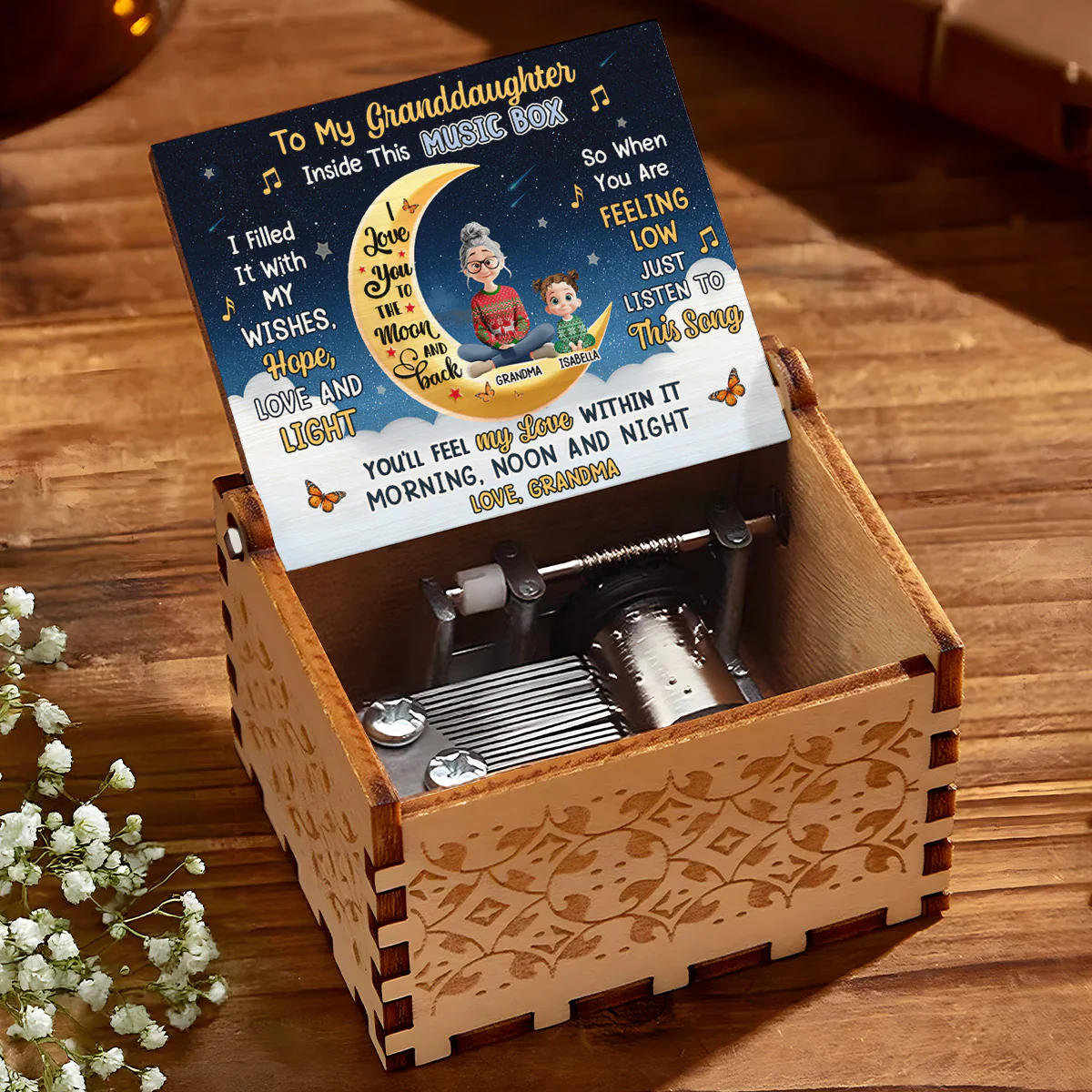 To My Grandchild Moon And Stars - Personalized Music Box - Image 5