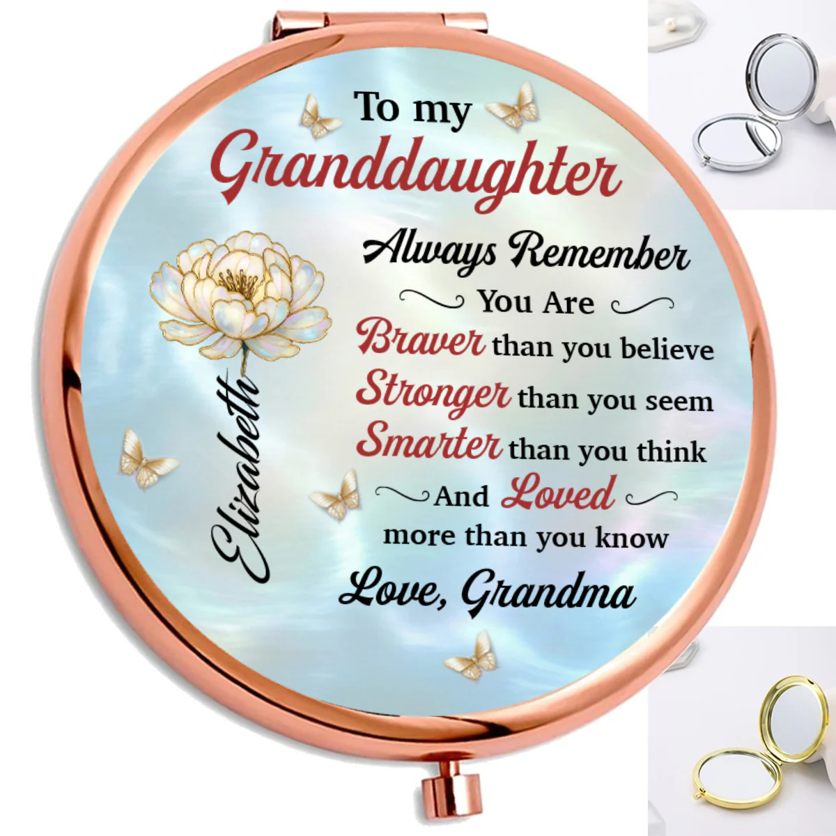 To My Granddaughter Always Remember - Personalized Circle Metallic Mirror - Image 5