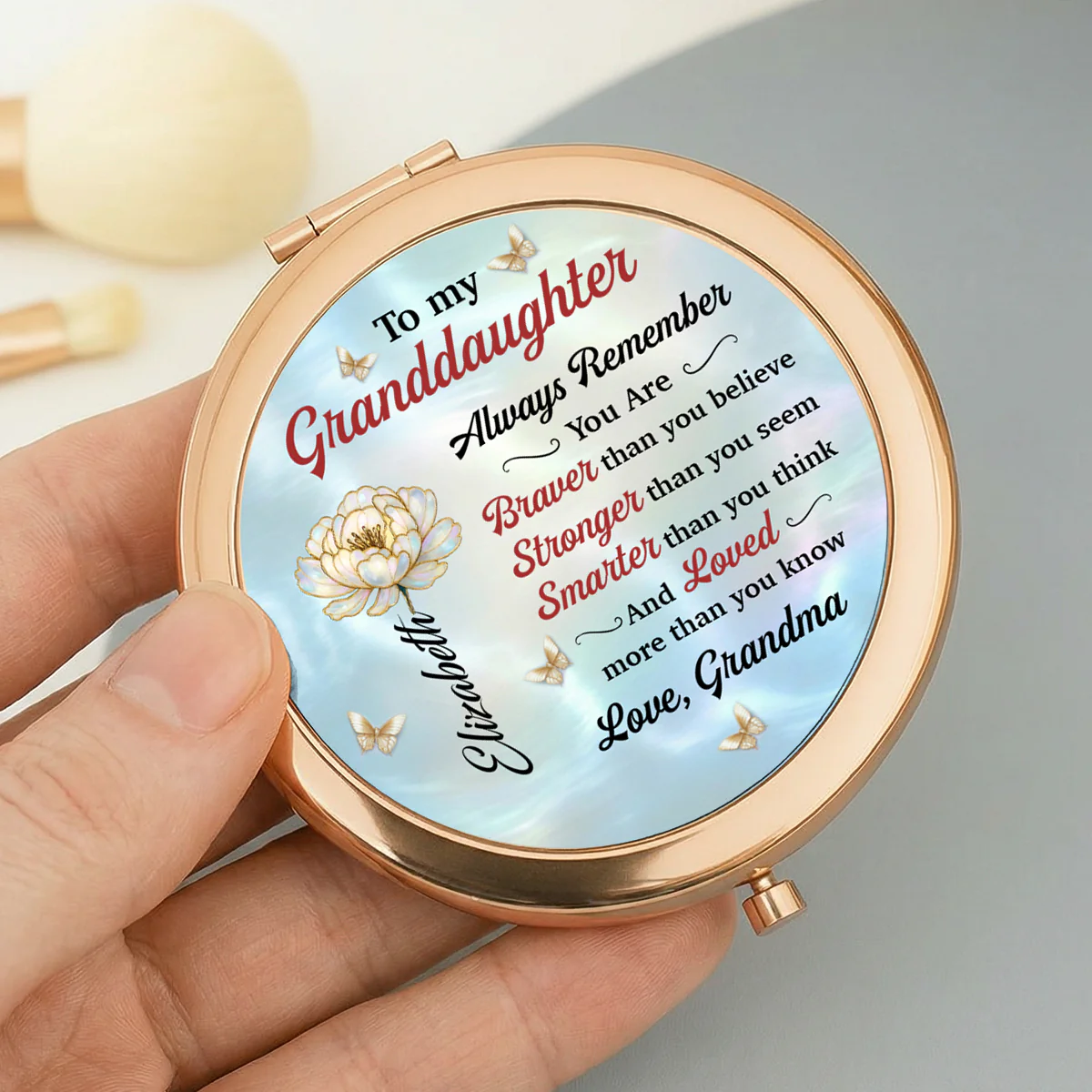 To My Granddaughter Always Remember - Personalized Circle Metallic Mirror - Image 7