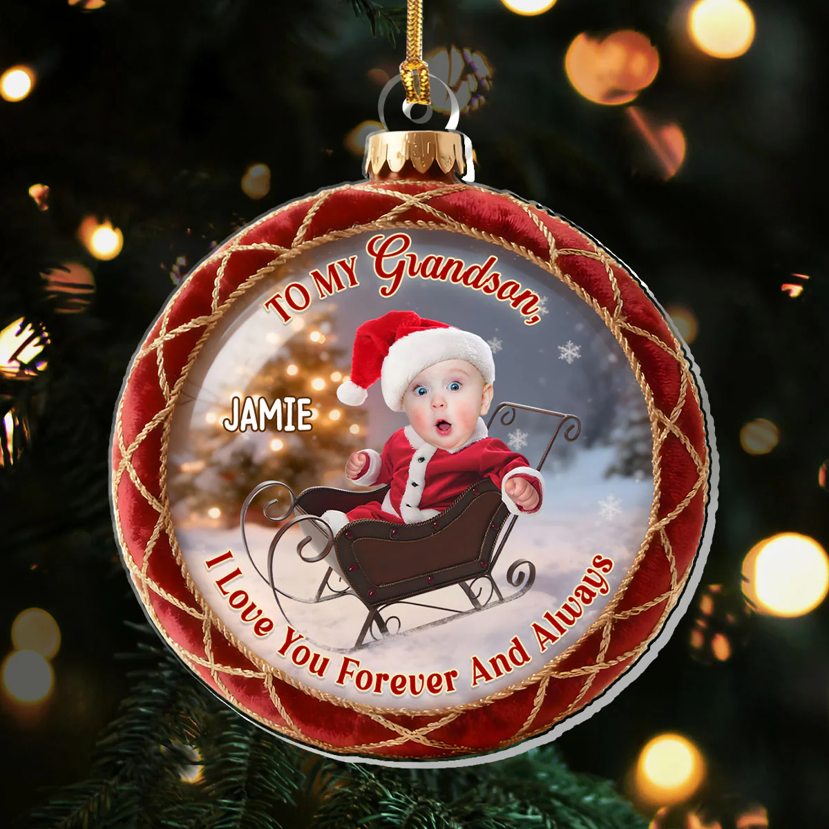 To My Granddaughter Grandson Santa Sleigh - Personalized 1-Layer Acrylic Ornament