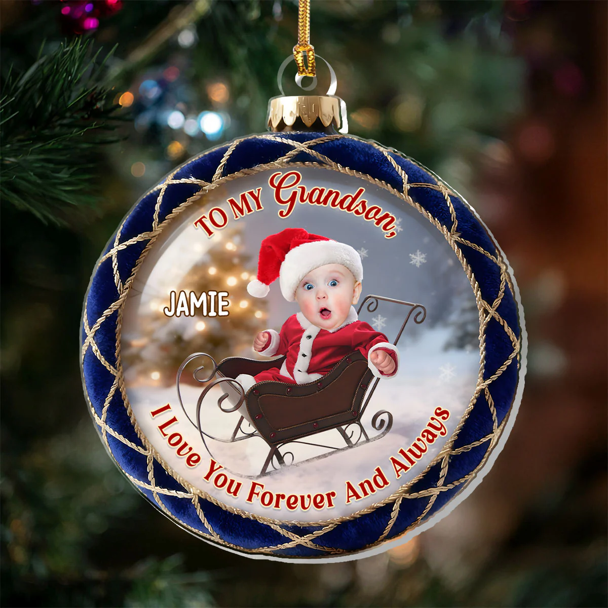 To My Granddaughter Grandson Santa Sleigh - Personalized 1-Layer Acrylic Ornament - Image 6