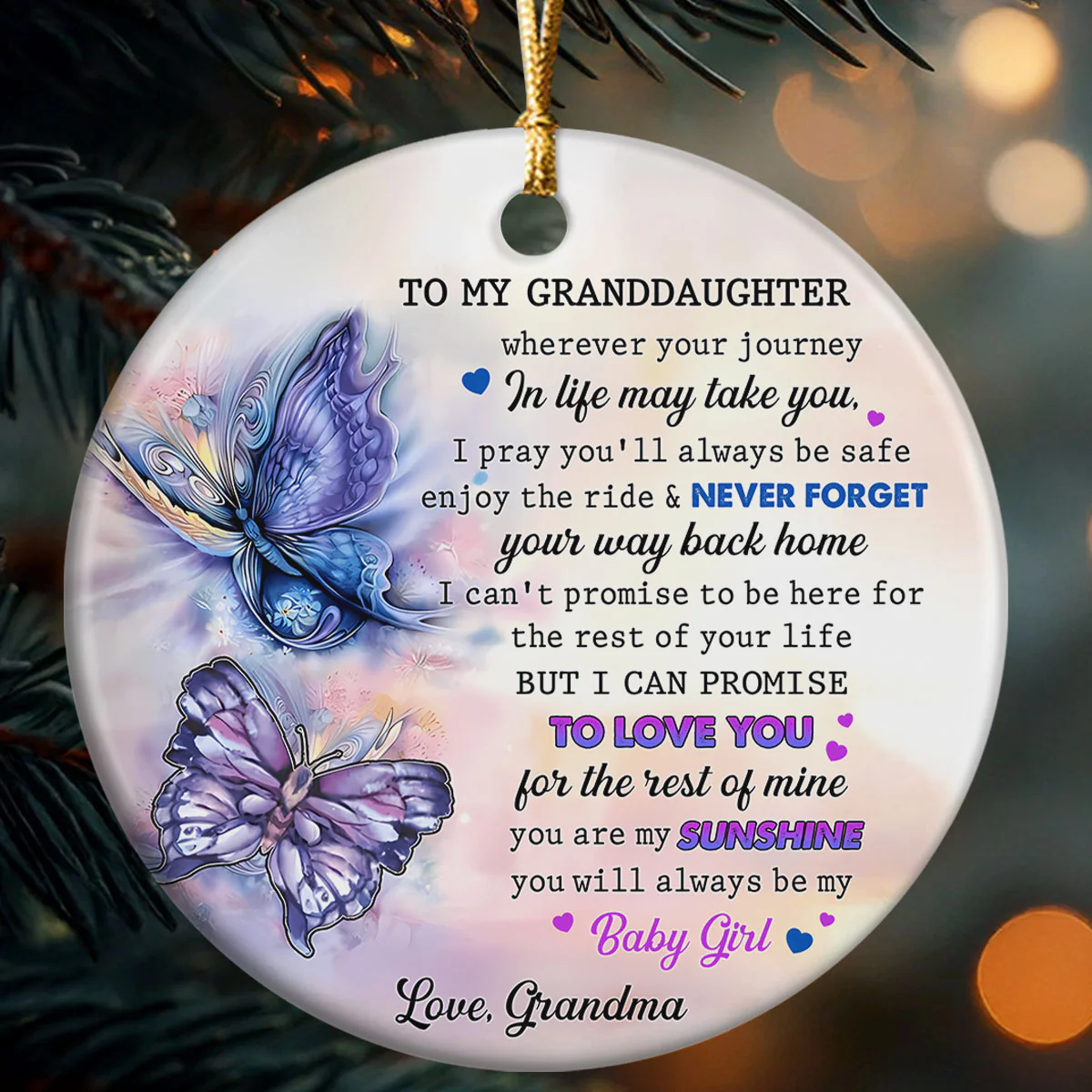 To My Granddaughter - Personalized Round Shaped Ceramic Ornament