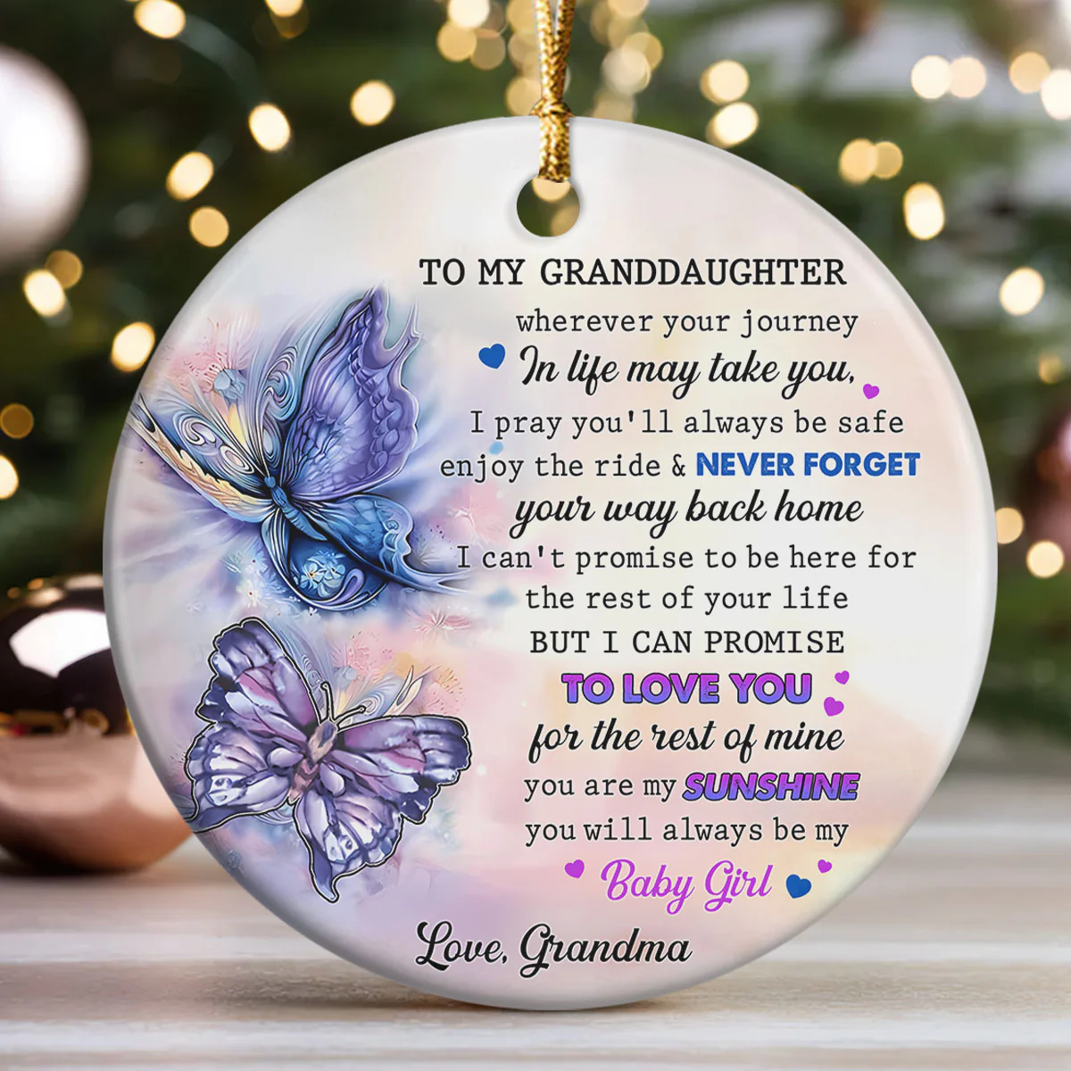 To My Granddaughter - Personalized Round Shaped Ceramic Ornament - Image 3