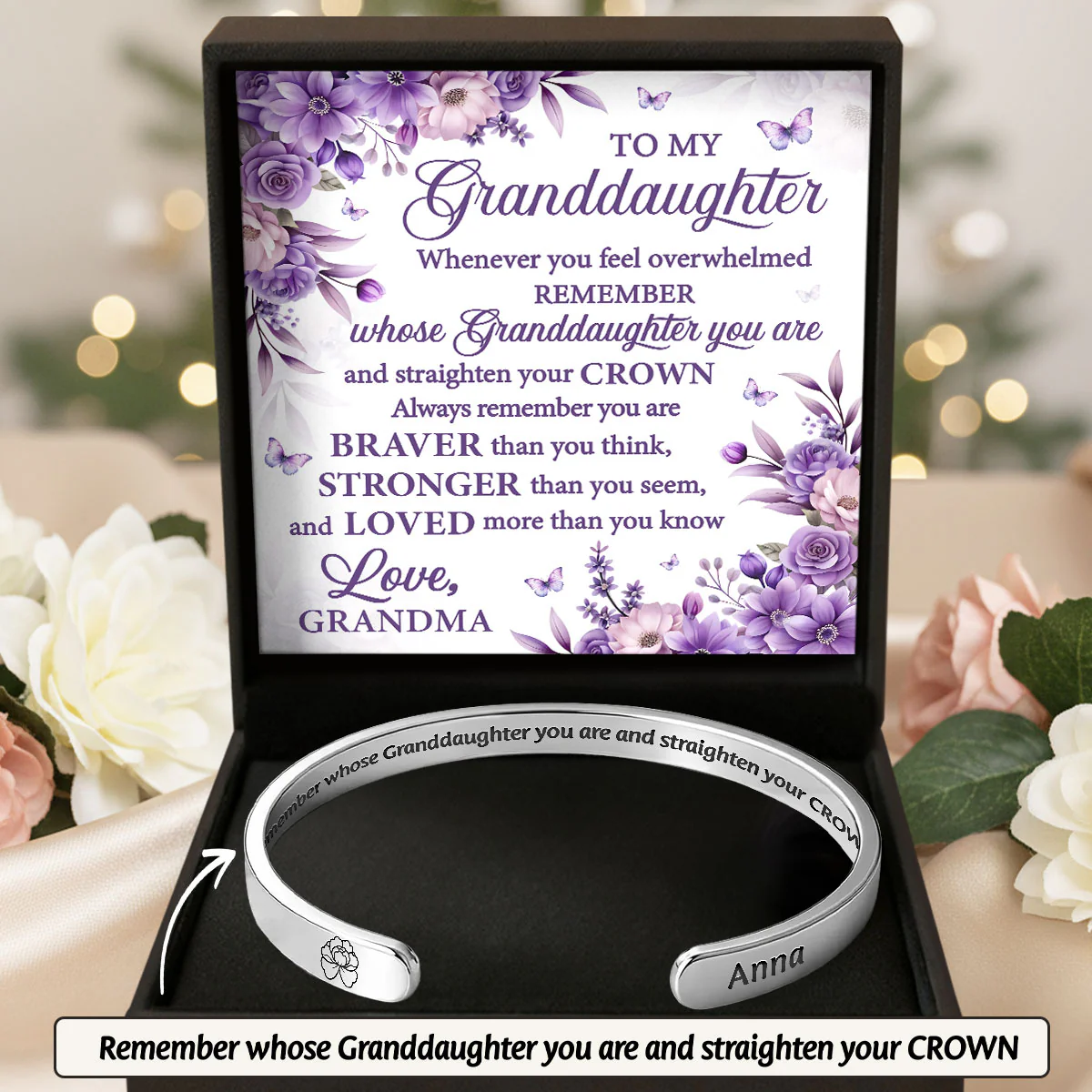 To My Granddaughter Whenever You Feel Overwhelmed - Personalized Cuff Bangle Bracelet With Box