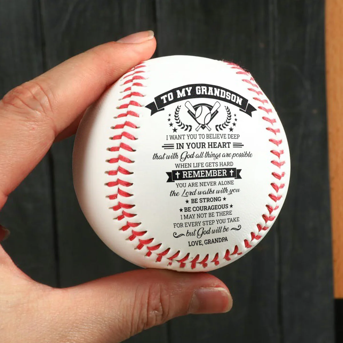 To My Grandson - Personalized Baseball Ball - Image 2