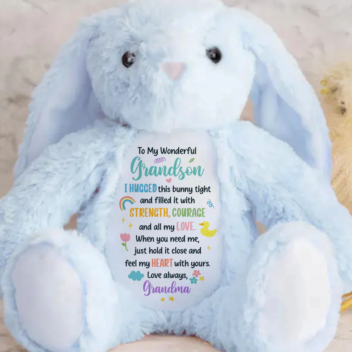 To My Grandson - Personalized Stuffed Bunny - Image 4