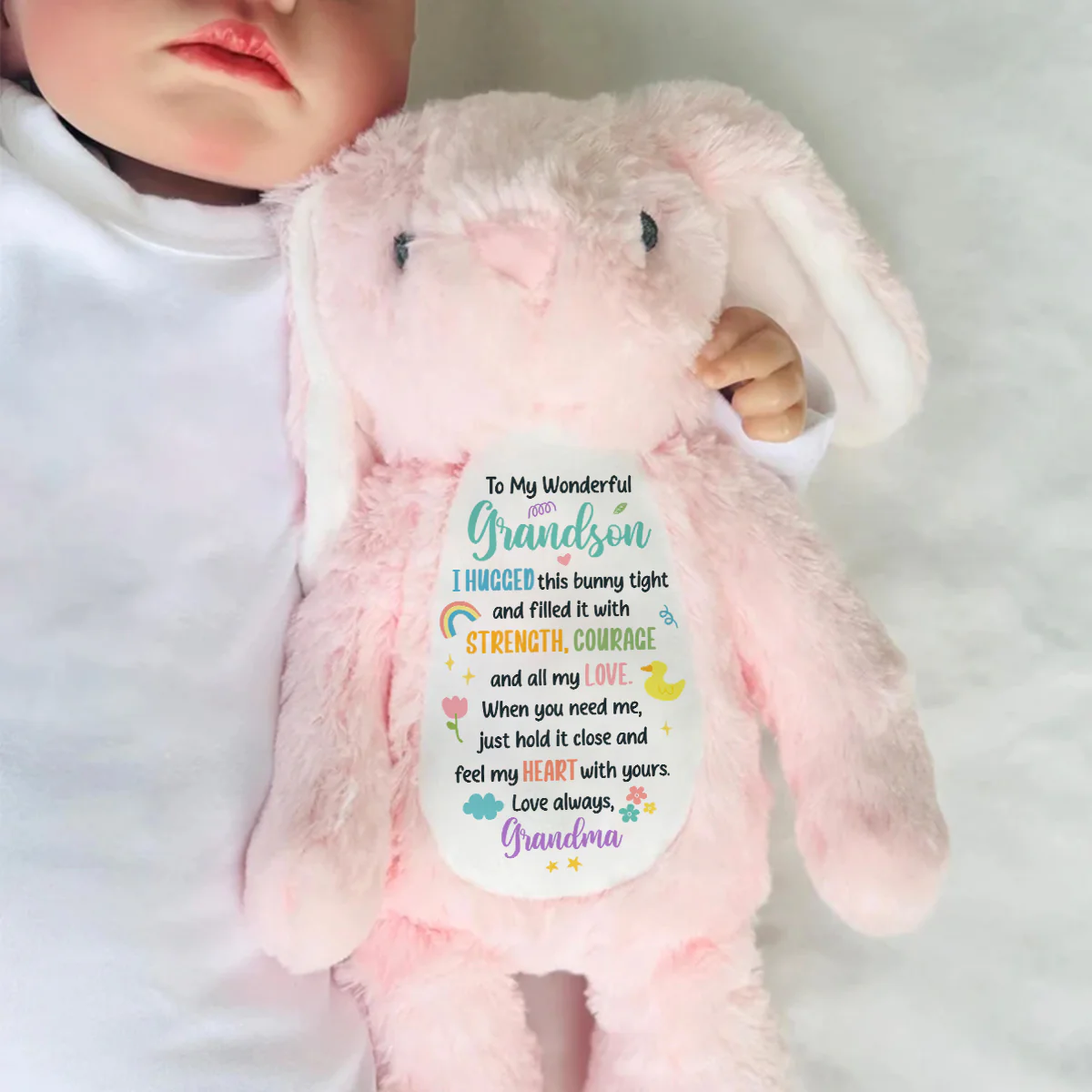 To My Grandson - Personalized Stuffed Bunny - Image 6