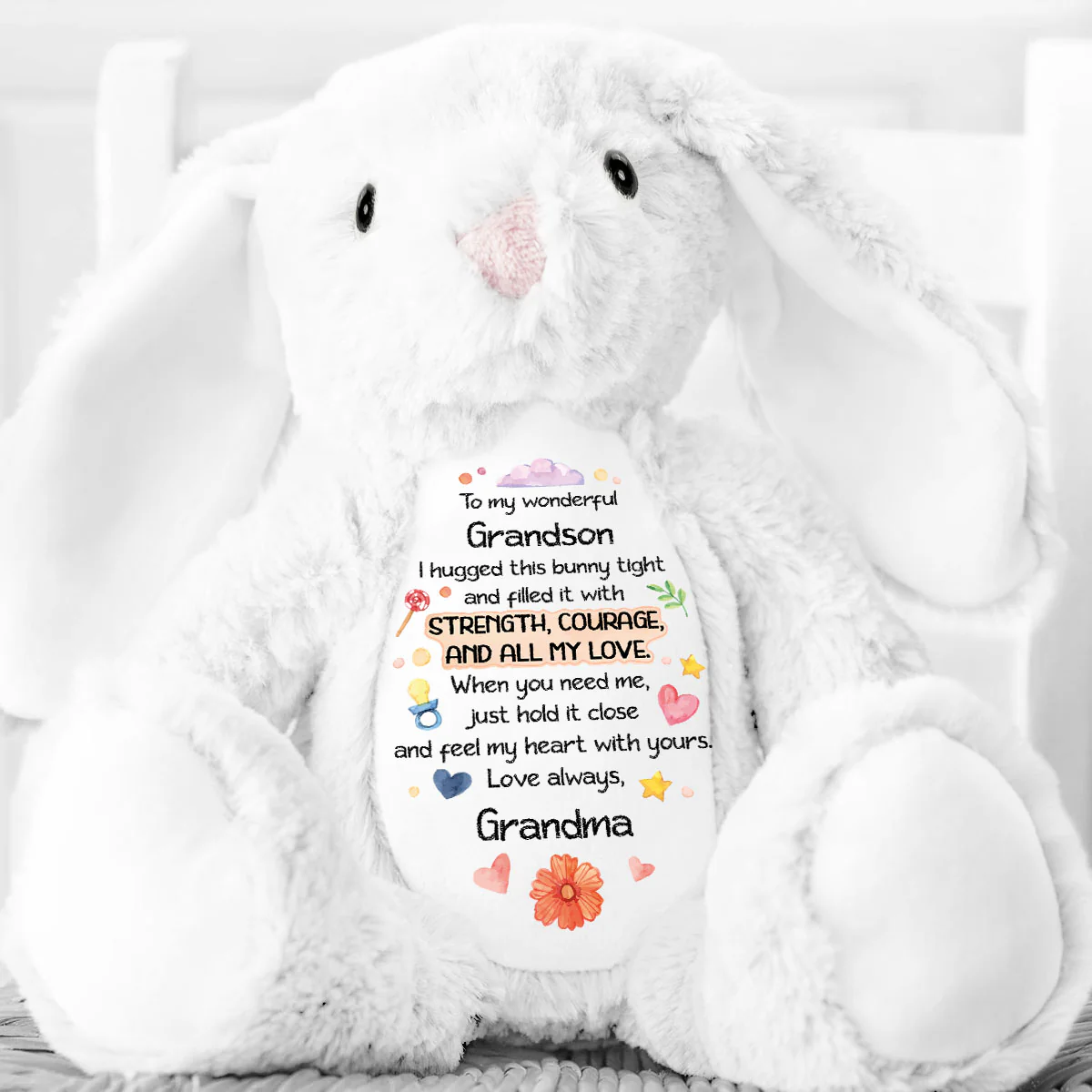 To My Wonderful Grandkid - Personalized Stuffed Bunny