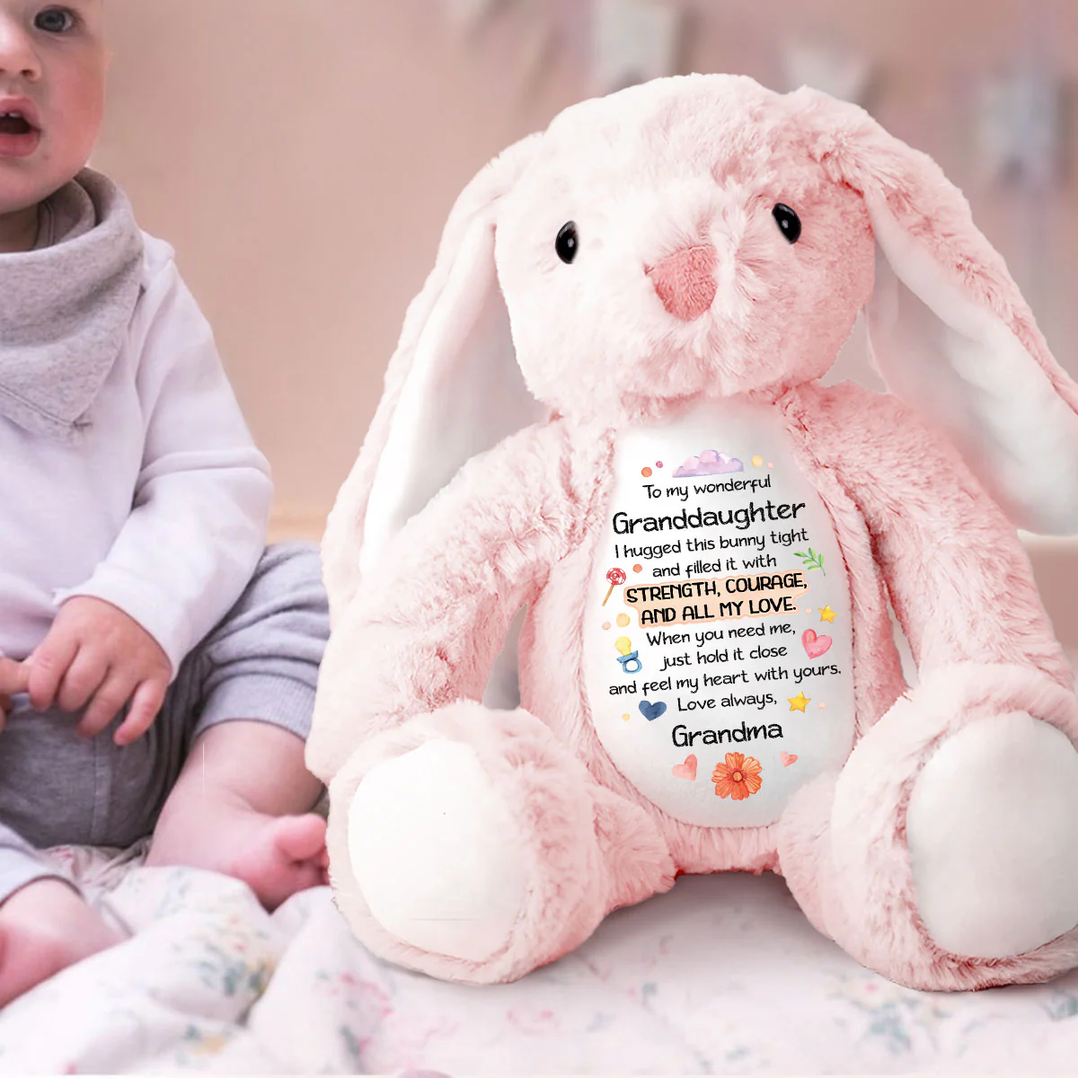 To My Wonderful Grandkid - Personalized Stuffed Bunny - Image 3