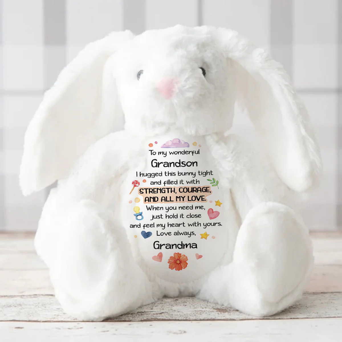 To My Wonderful Grandkid - Personalized Stuffed Bunny - Image 4