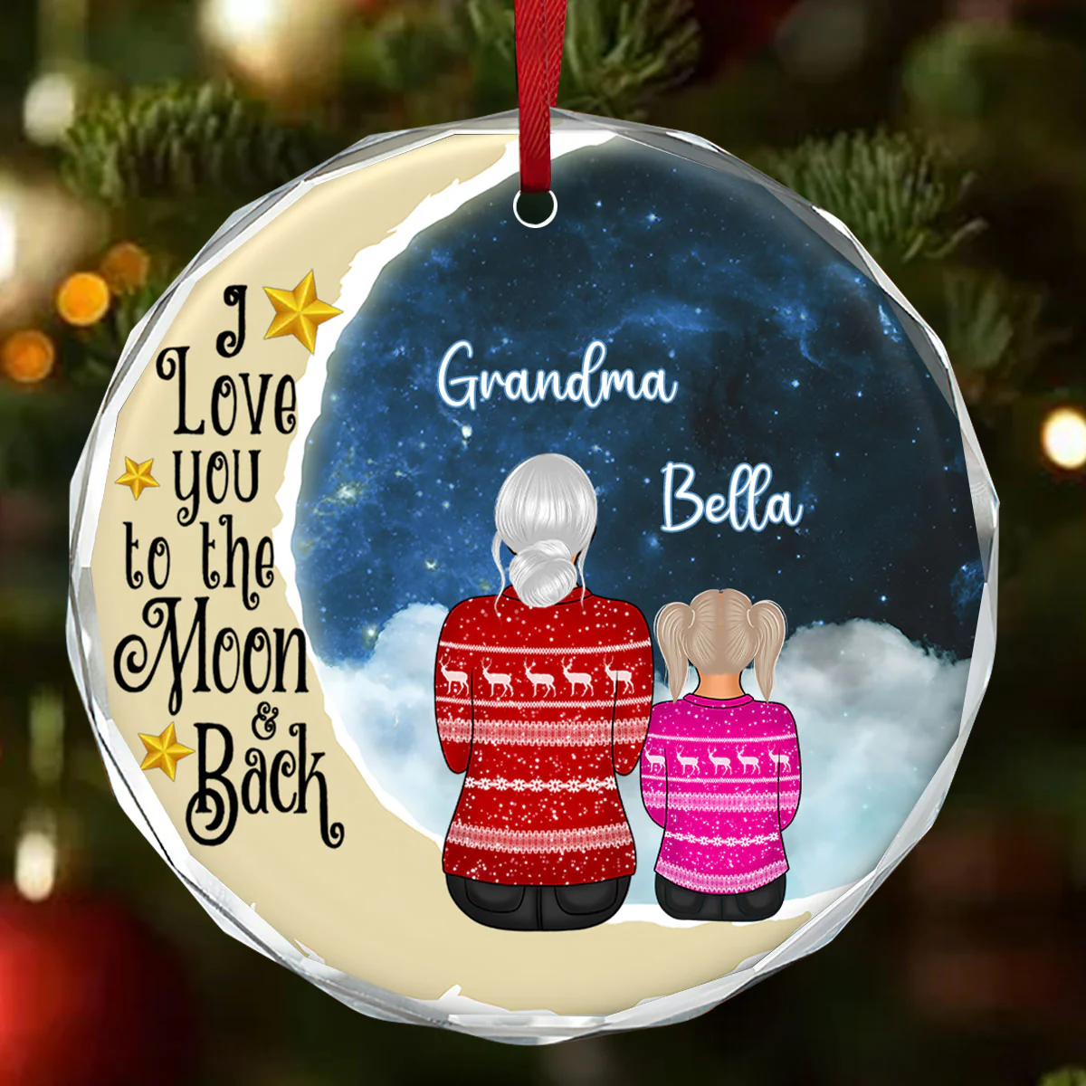 To The Moon And Back - Personalized Round Shaped Glass Ornament